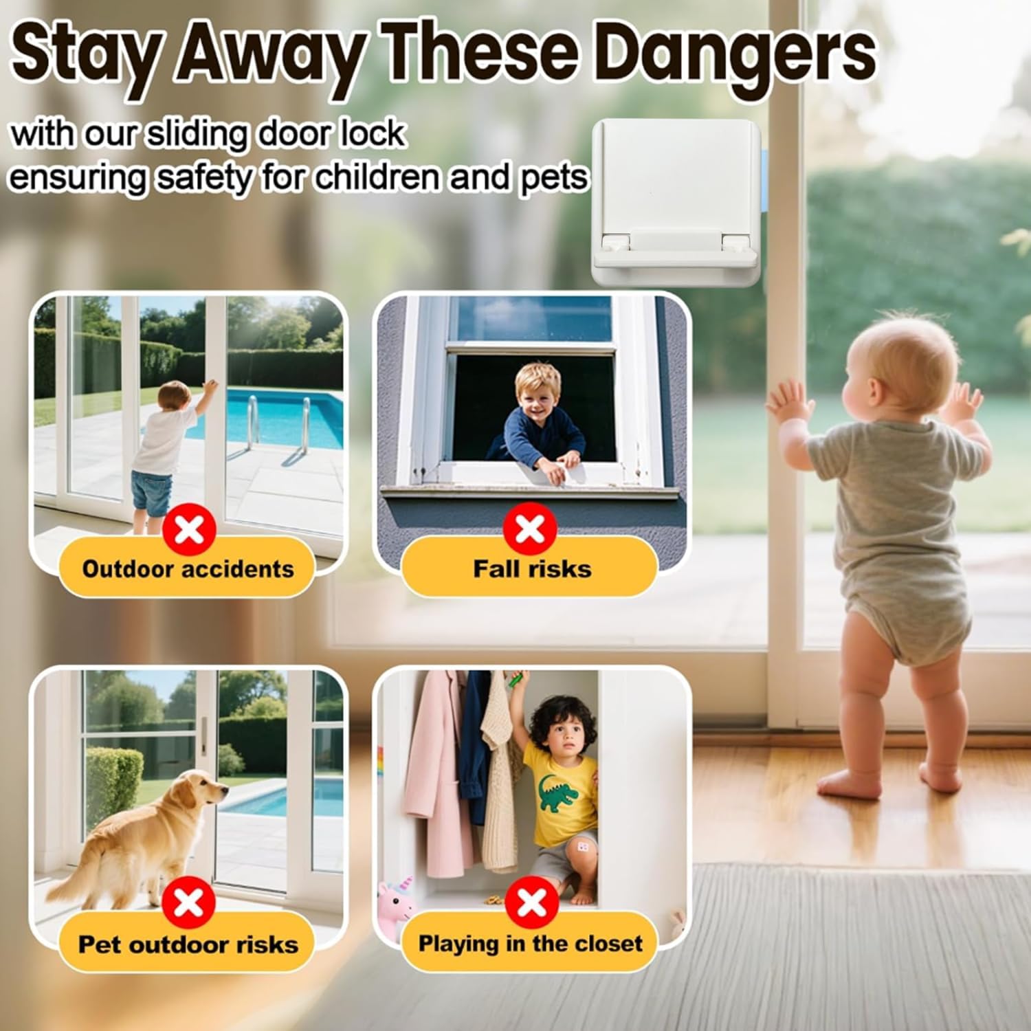 Sliding Door Lock,Baby Sliding Glass Door Lock for Sliding Closet,Sliding Windows,More Security for Your Baby and Pets