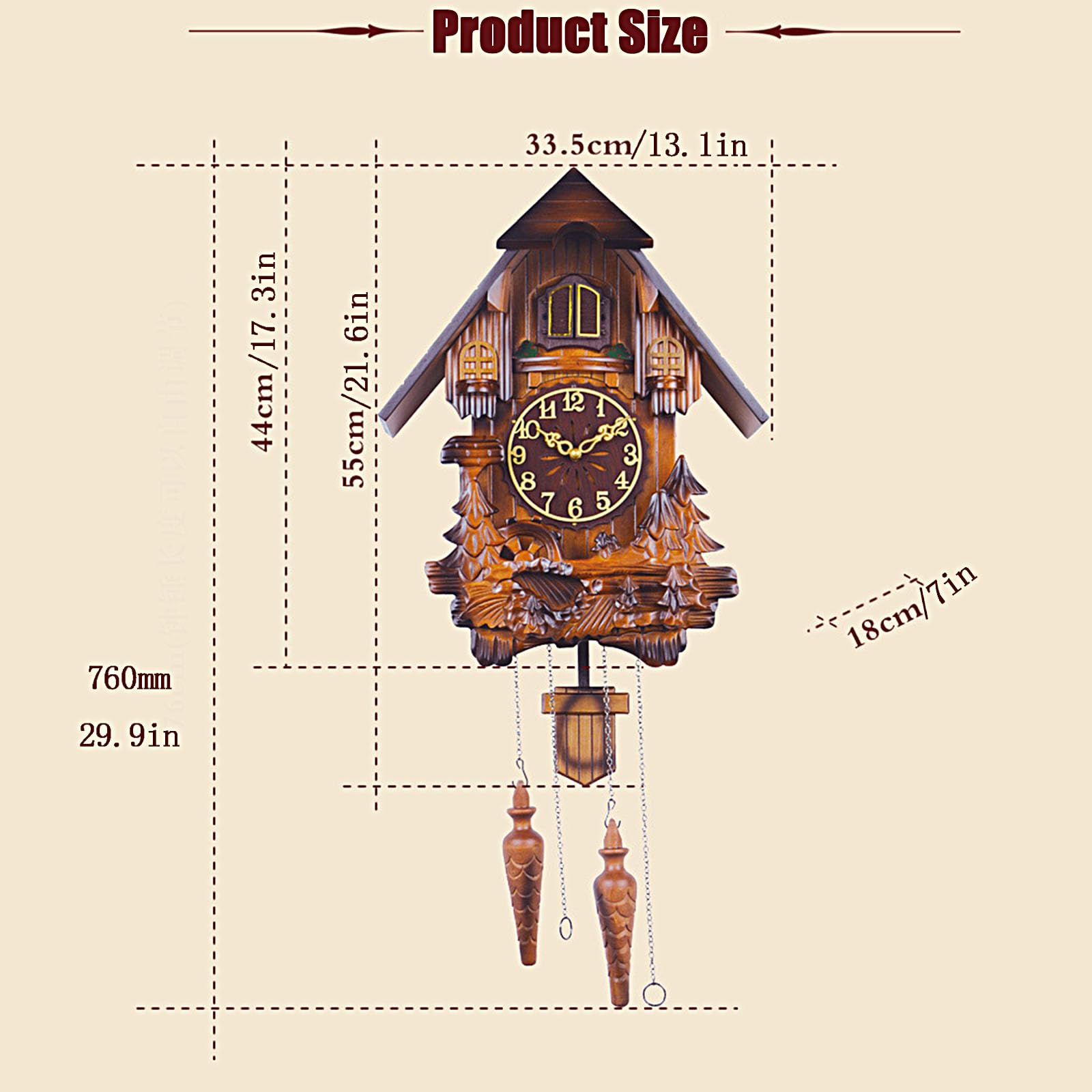 Relojes De Cuco,Reloj De Pared,Madera Maciza De Cuco De La Selva Negra De Relojes De Cuco para Cocina Salón Apartamento Cuco Reloj De Cuco De Tradicional Relojes De Cuco