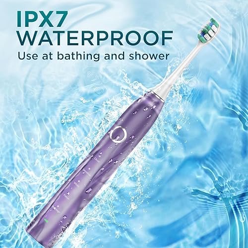 Miniatura 7 de Cepillo de dientes eléctrico para adultos con 8 cabezales de cepillo, cepillo de dientes sónico recargable con un soporte y estuche de viaje, carga