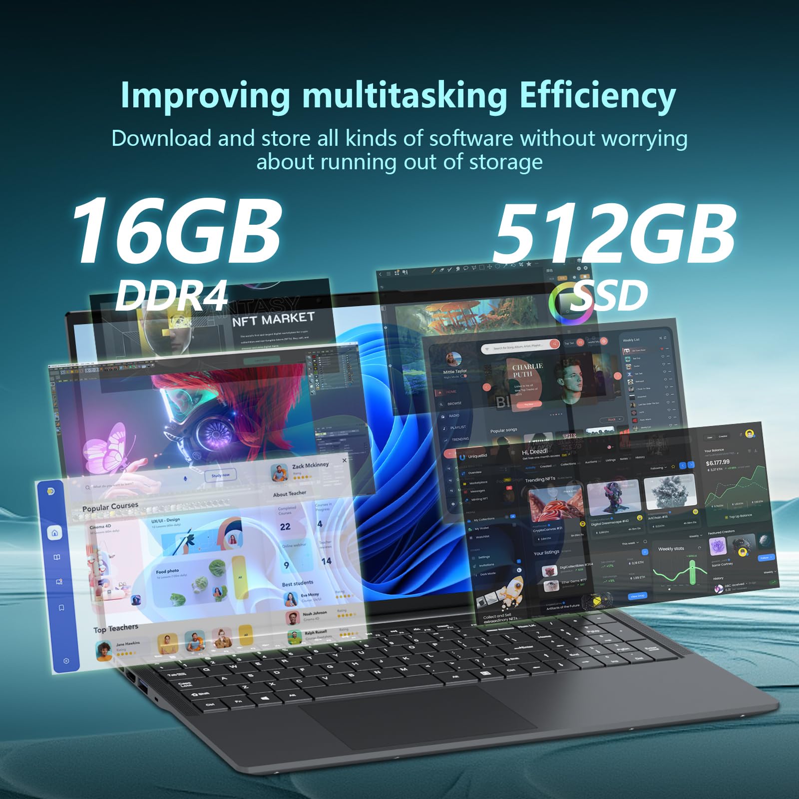 Ordinateur Portable 17,3 Pouces Windows 11 - 16 Go RAM DDR4 - 512 Go SSD - Processeur N150 - Écran Full HD - Clavier Rétroéclairé - Léger 1,6kg