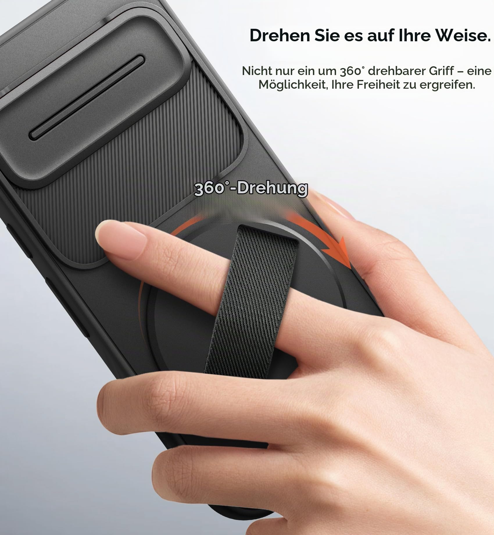 SURITCH Hülle Kompatibel mit Google Pixel 10 Pro XL Handyhülle mit 360° Drehbarer Handschlaufe Telefongriffhalter & Ständer & Kamera Abdeckung Robuste Stoßfeste Schutzhülle - Schwarz