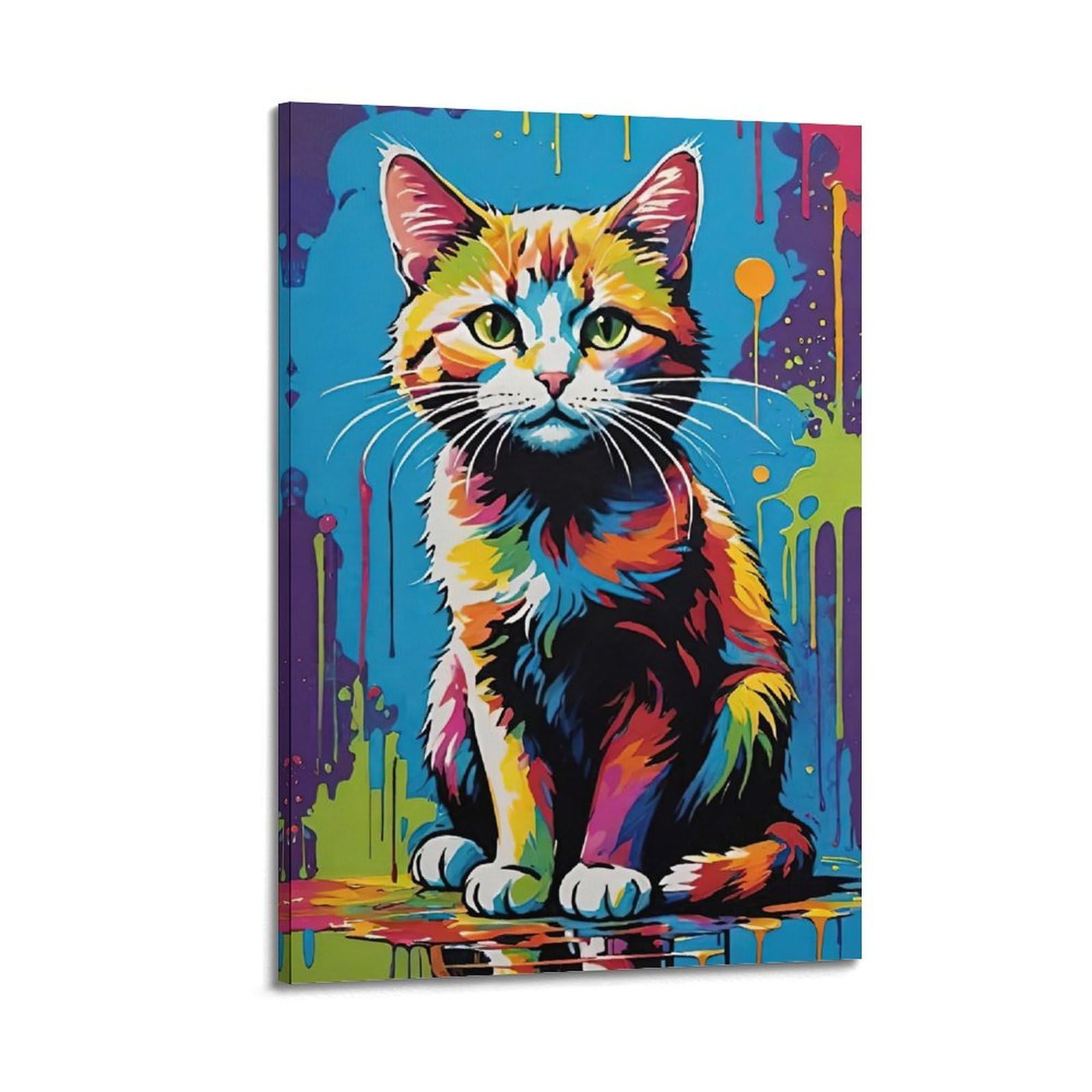 ZSZWHJ Animal Poster Colourful Kittens Artwork Poster Decorative Painting Canvas Wall Posters And Art Picture Print Modern Family Bedroom Decor Posters 24x36inch(60x90cm)