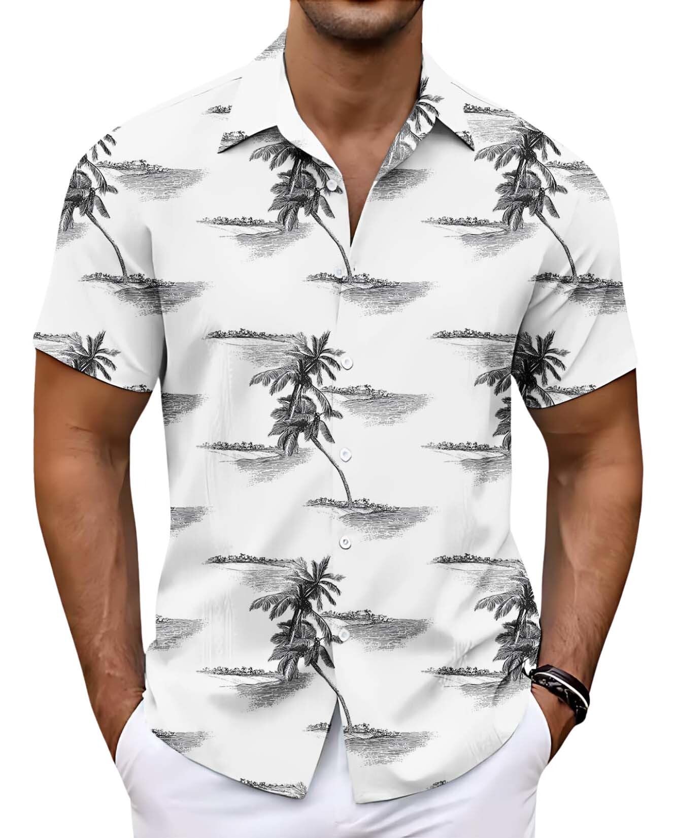 Beach Plant Theme Mens Shirts Casual Short Sleeve Button Down Shirt Beach Summer Vacation Holiday Wedding Tops