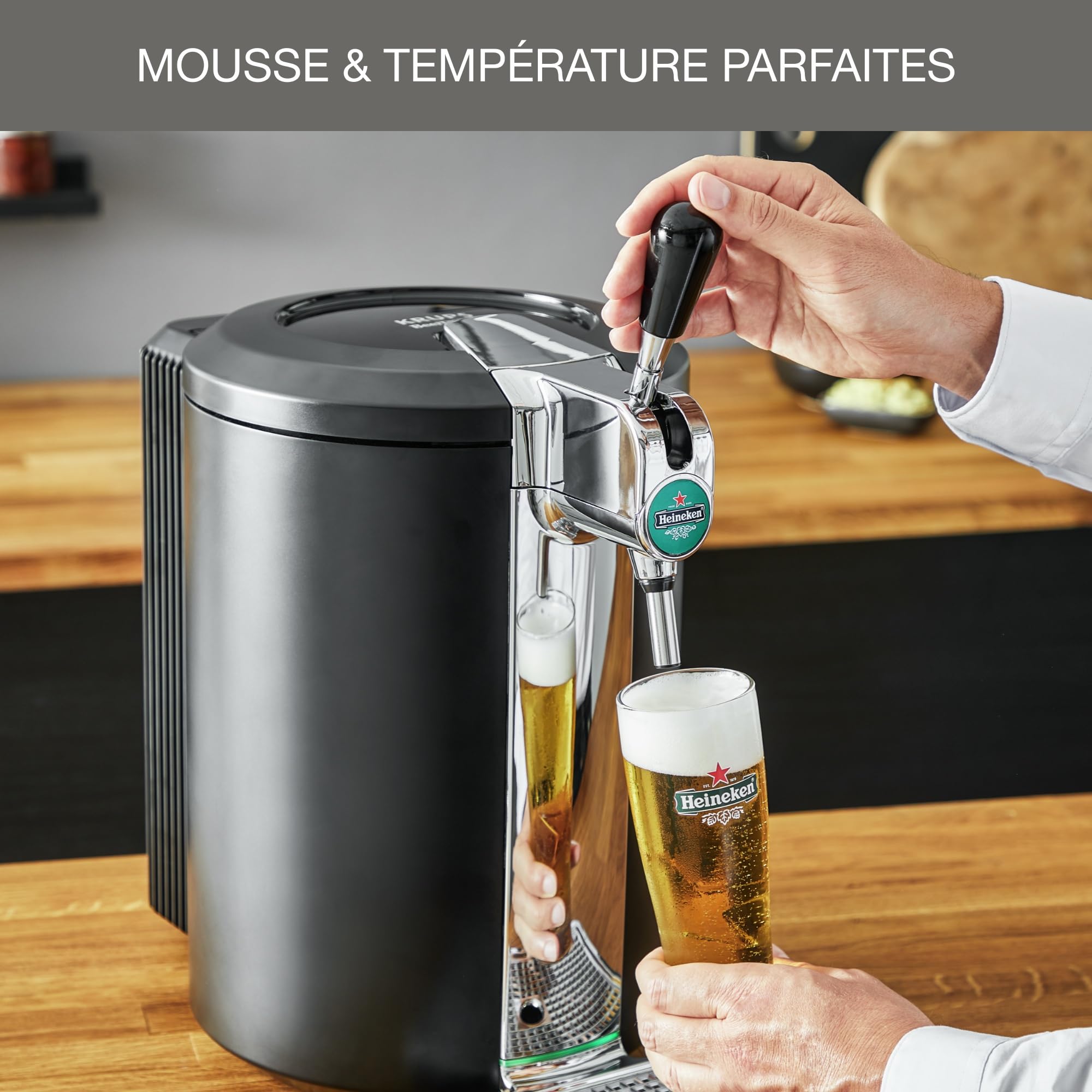 Krups Beertender Machine bière pression, Fûts 5 L, Heineken, Témoin lumineux, Température mousse parfaites, Compact noire VB450E10