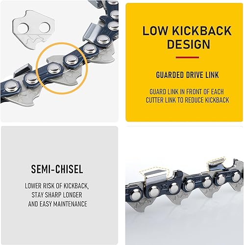 Miniatura 4 de DeWalt - Paquete de 3 cadenas de sierra de poste de 8 pulgadas, 34DL, 38 pulgadas, paso LP, calibre .043 pulgadas para DeWalt DCPS620B DCPS623B