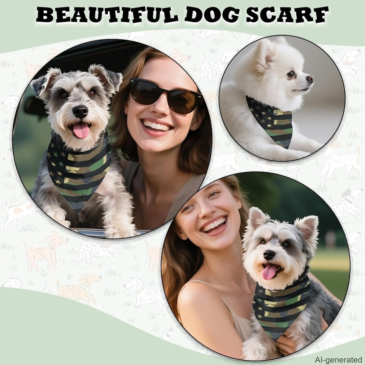 Green Camouflage US Flag Design Dog Bibs Softy Kerchief for Dogs Cats 4th July Costume Decor,Bandanas for Small Large Puppies,Adjustable Triangle Neck Scarfs for Boys Girls image 4