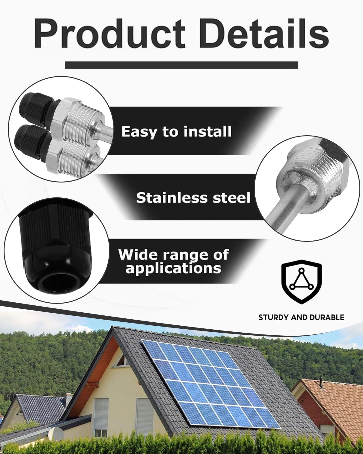 Termopozo Con Sensor De Temperatura Solar, Rosca Transparente De Termopozo De Acero Inoxidable Con Tapa De Plastico Abs Para Dispositivos De Control Industrial Anggrek Temperature Sensor Thermowell