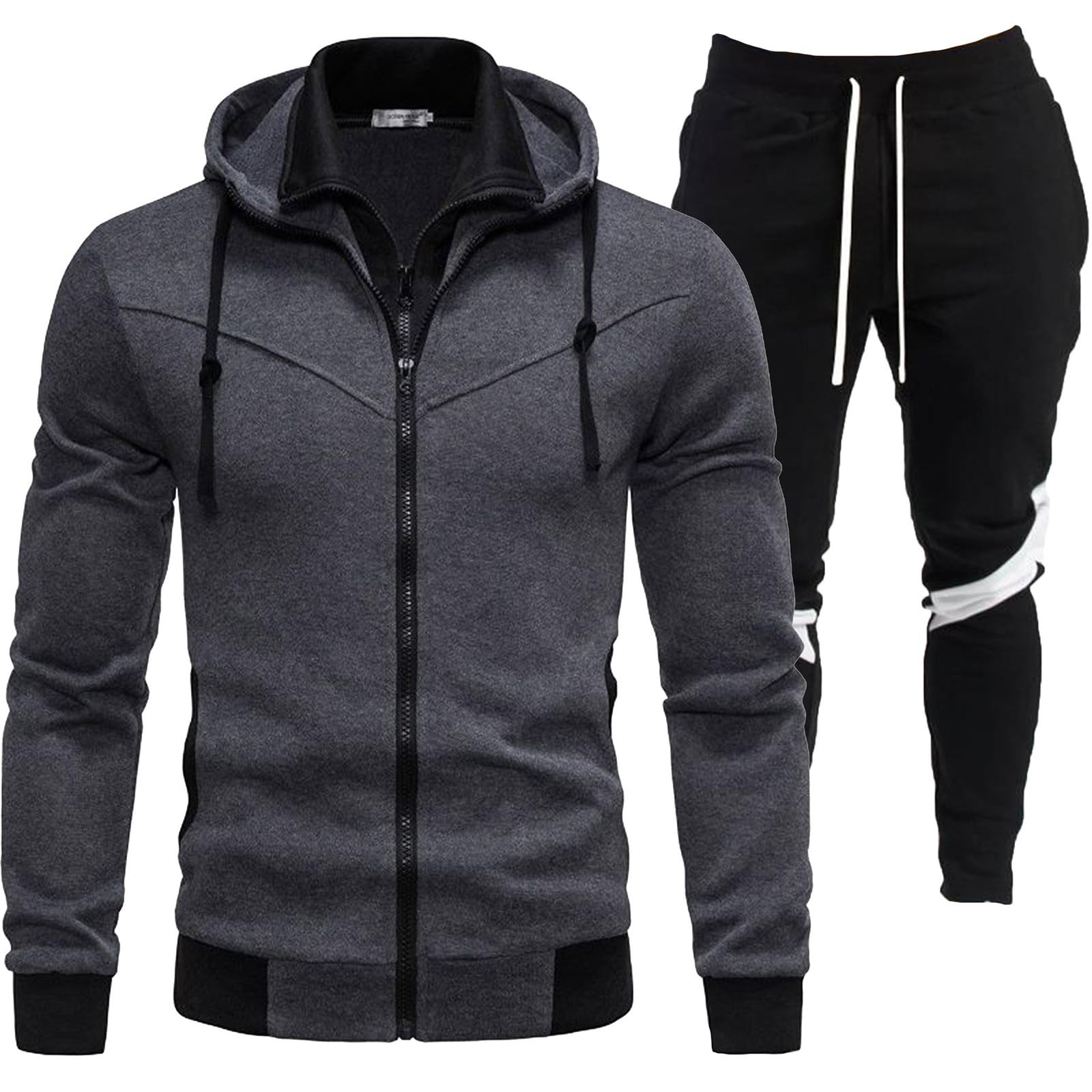 Tuta da uomo sportiva con felpa a maniche lunghe e tasche con cerniera per jogging e corsa