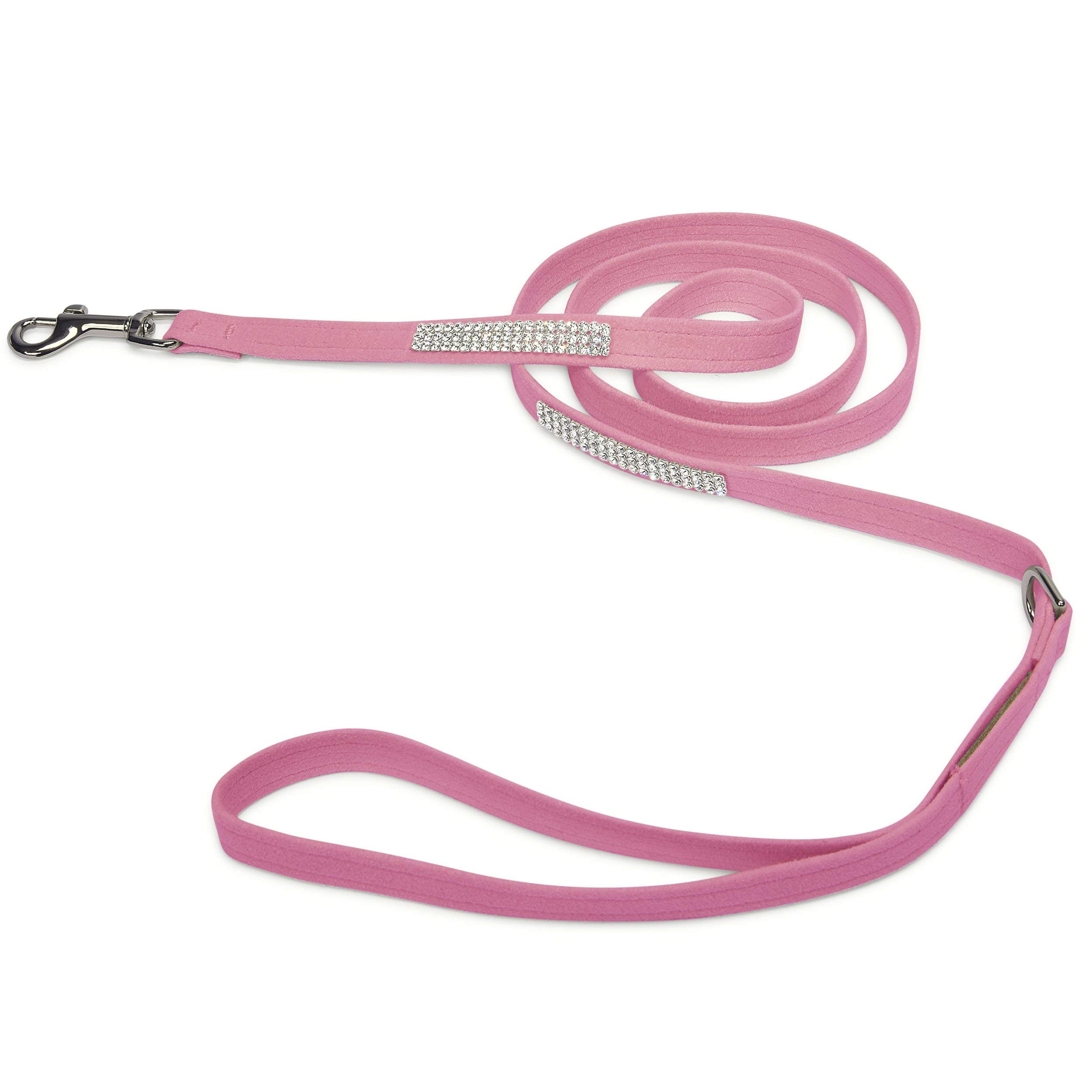 Susan Lanci Designs Premium Ultrasuede 3 Row Giltmore Pet Leash, Perfect Pink, 6 FT