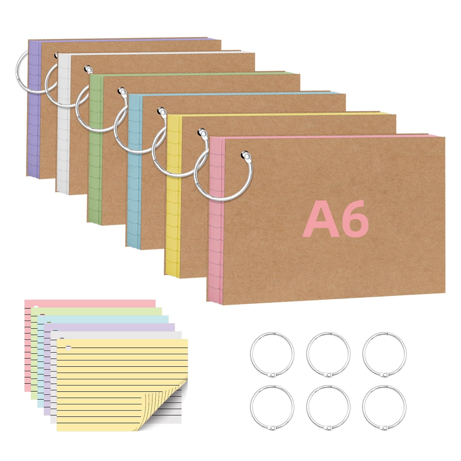 Flash Cards A6 Revision Cards 360Pcs Colorful Double Sided Index Cards Record Cards with Metal Binder Ring for School Office Home Essentials