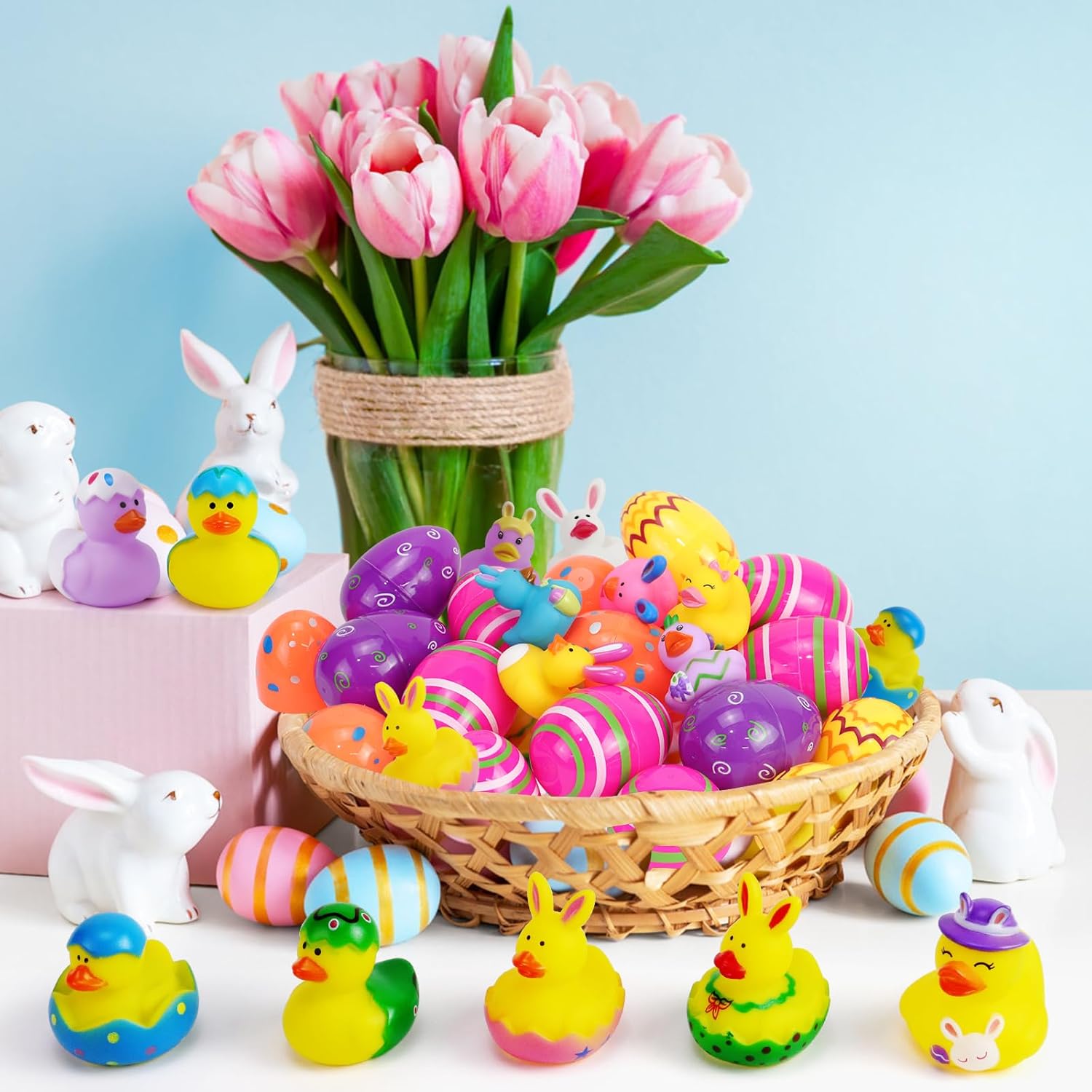 100PCS Easter Rubber Ducks in Bulk,Assorted Gifts Party Favors ,Resurrection Bunny Rubber Duck Pack , Funny Bath Tub Toys for Kids, Baby Showers Accessories