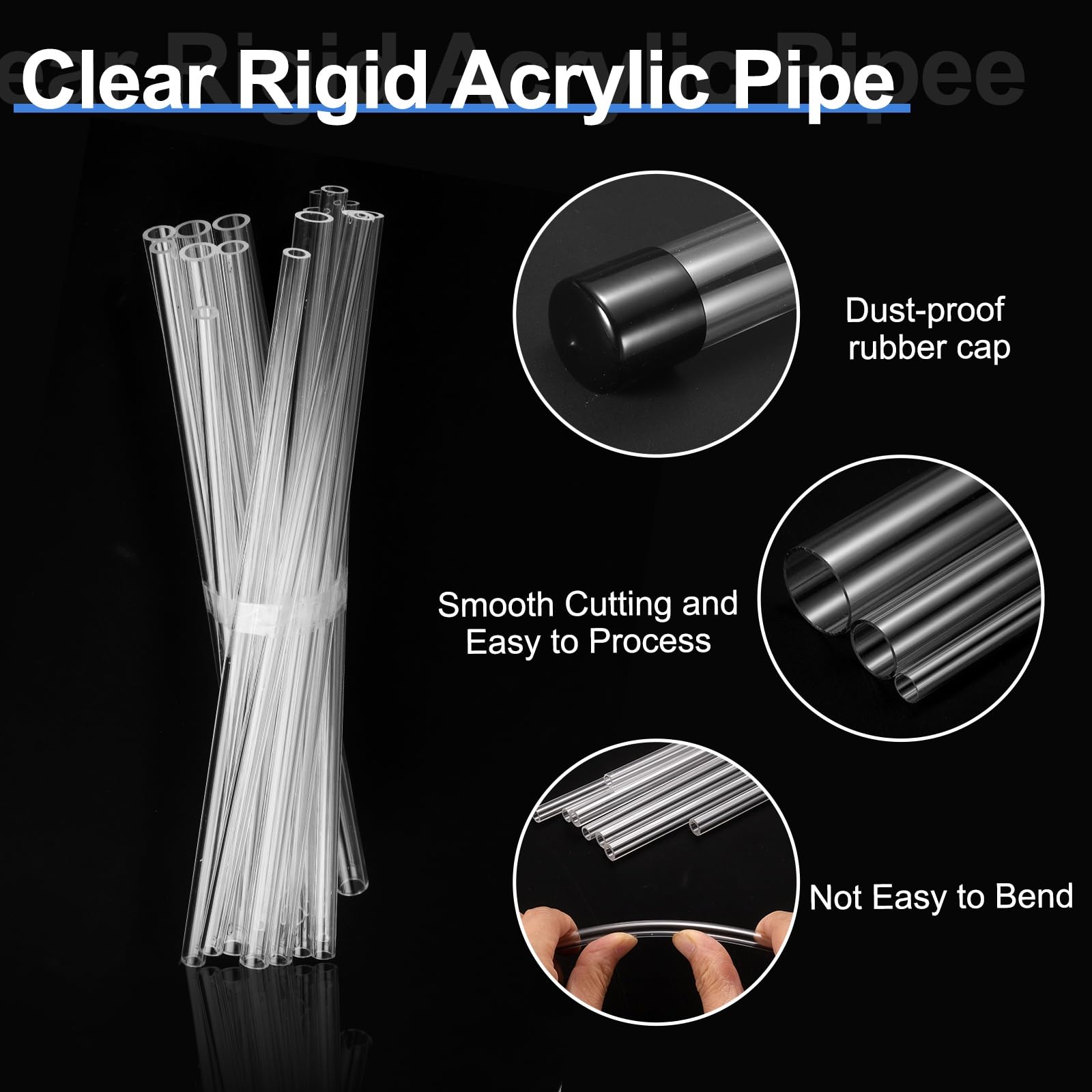 Rigid Acrylic Tube 11x15mm 30.5cm Clear Polycarbonate Pipe with Rubber Caps