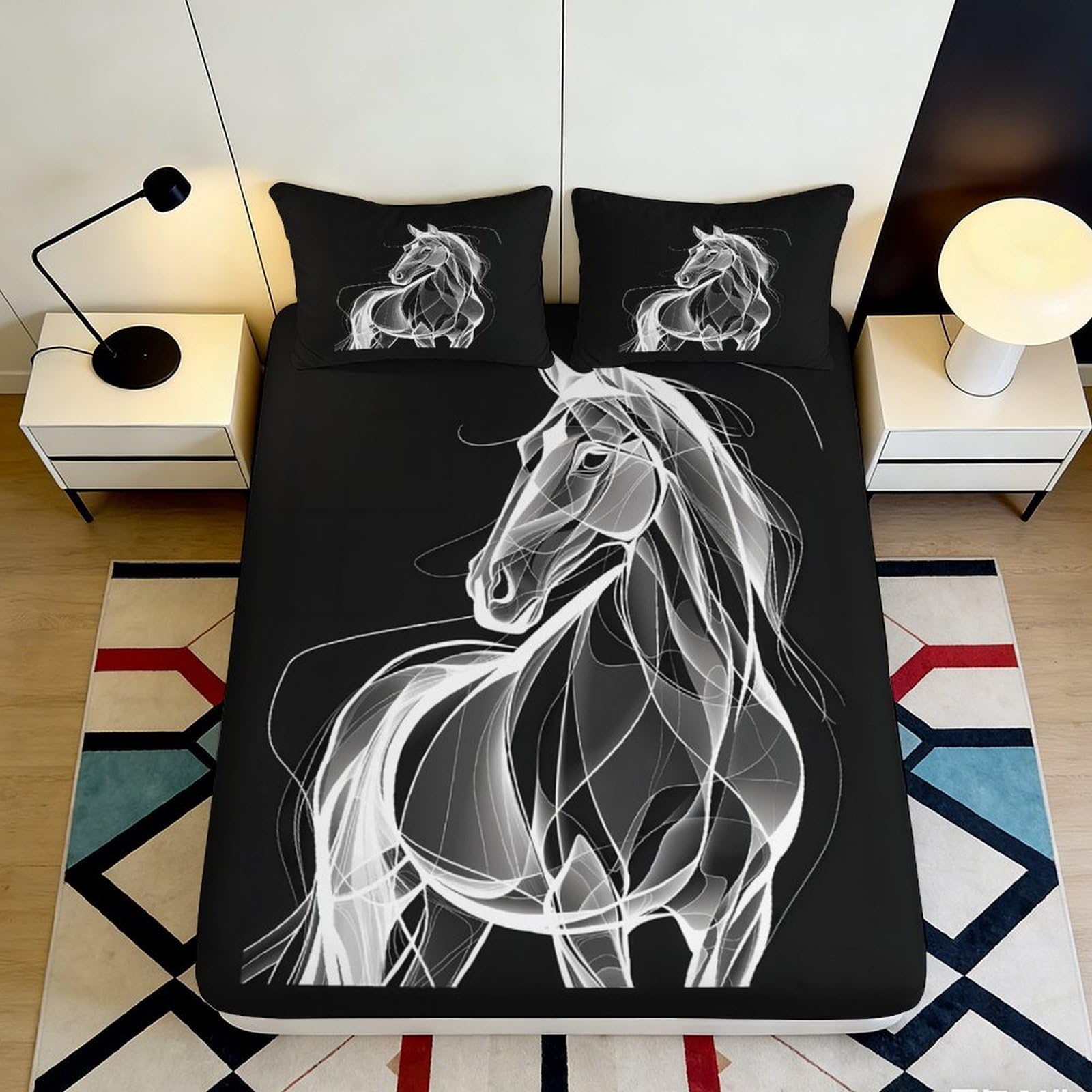 3D Printed Cartoon Cat Fitted Sheet Microfiber Deep Pocket Bedroom Non-Slip Cat Mattress Fitted Cover Washable 140x200x25cm