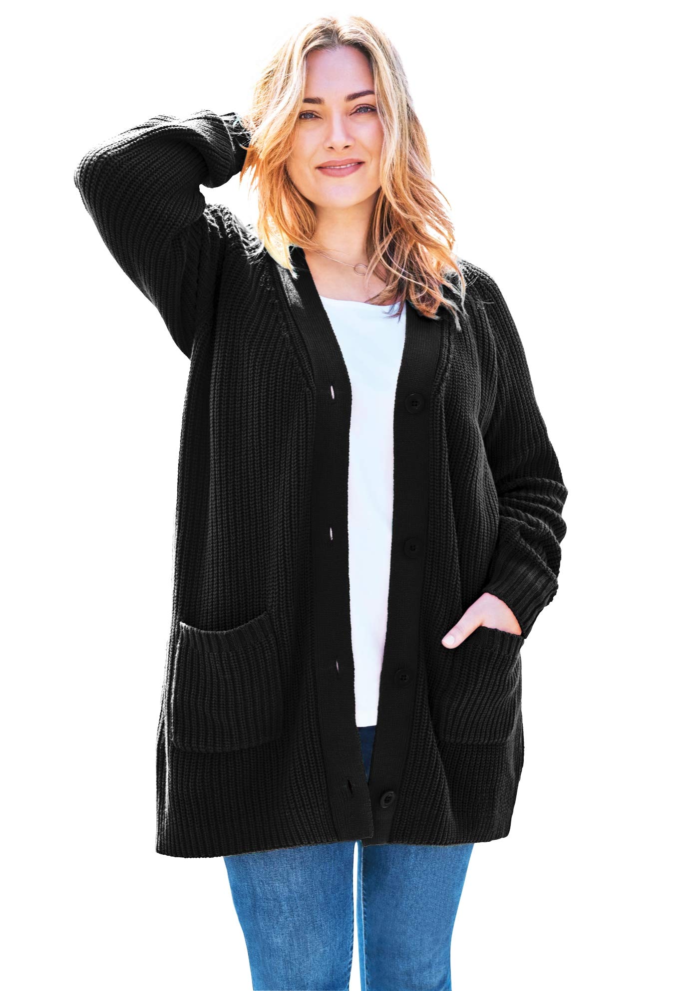 Plus Size Button-Front Shaker Cardigan