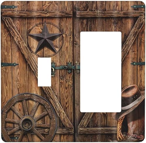 Miniatura 137 de Cubierta de interruptor de luz basculante de palanca de 2 bandas con textura de tablón rústico, diseño floral de mariposa y margarita