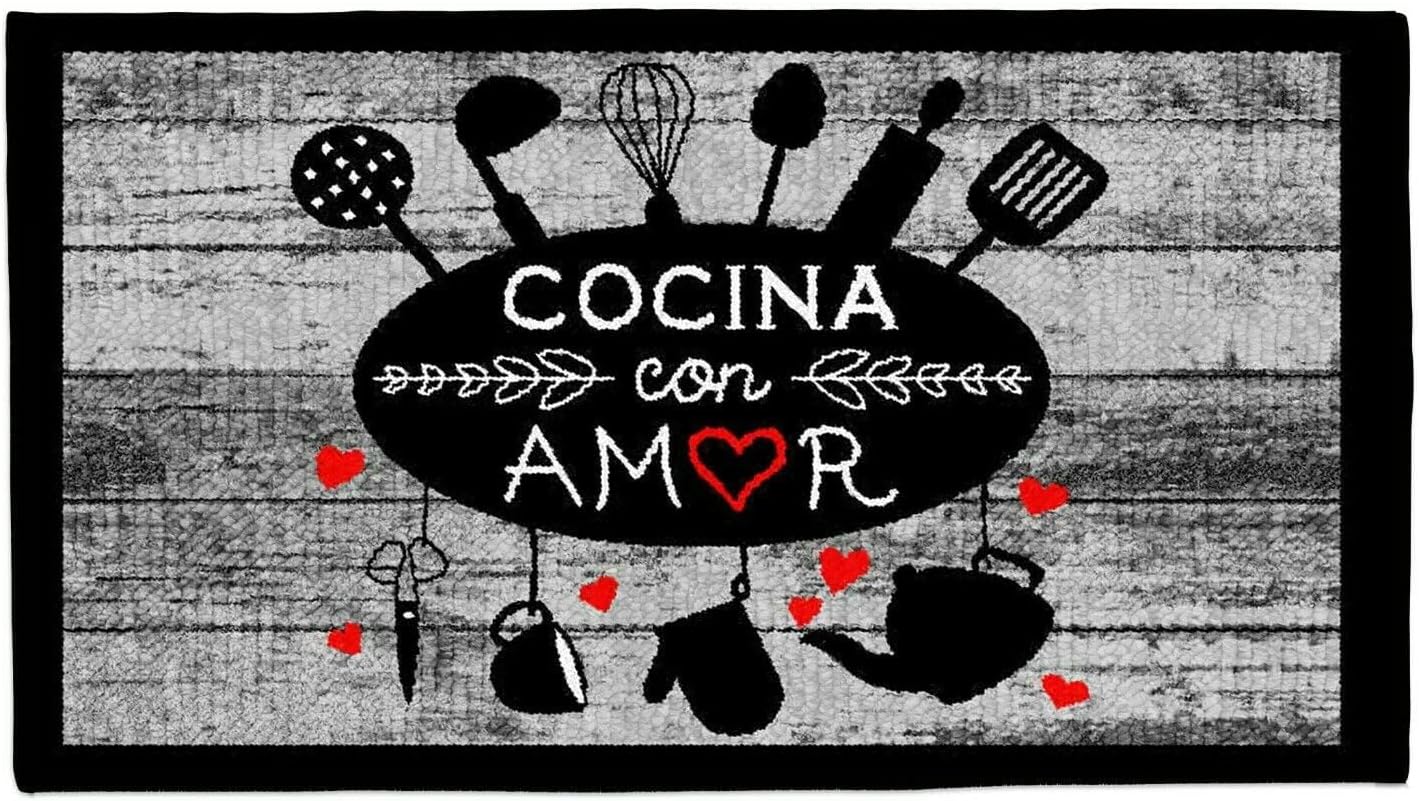 Kashi Home Kitchen Rug, Printed Area Rug, Durable Floor, Door Mat, Farmhouse Non-Slip Carpet Latex Backing Beautiful Design Borgogna 2pc Set (18X30 Rectangle & 20X40)