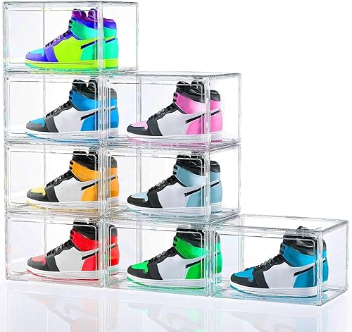 Miniatura 9 de Cajas de zapatos transparentes de acrílico, cajas apilables para zapatos deportivos de alta gama, caja de exhibición 360 totalmente transparente con