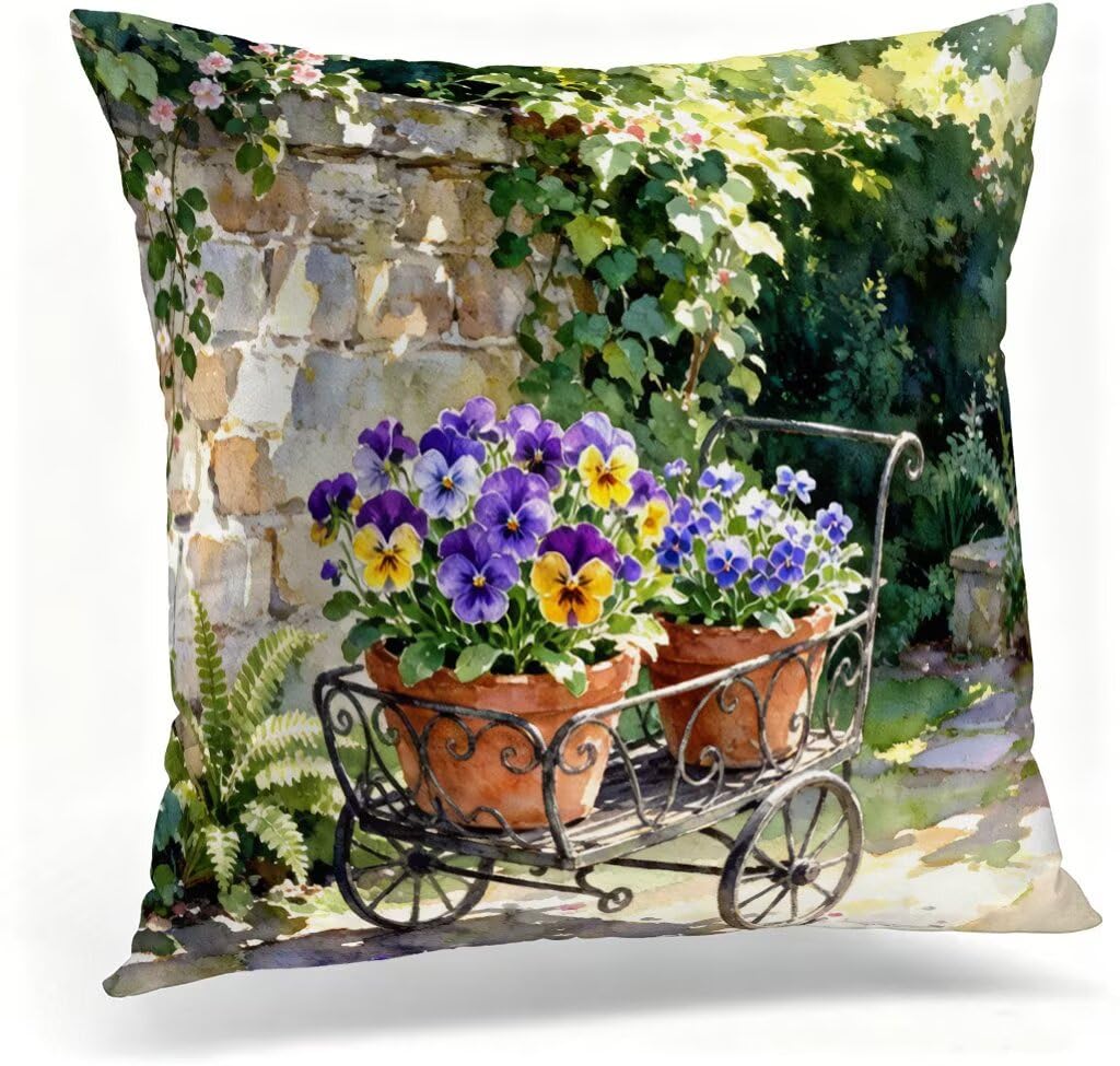 Coussin exterieur 50x50 cm en lin à motif fleur pour canapé et terrasse X-62NNW