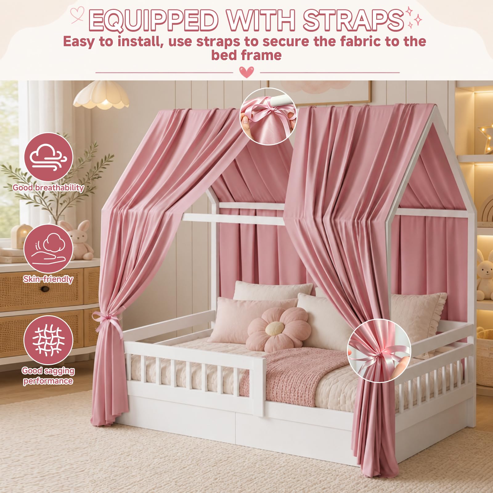 Betthimmel Hausbett aus Musselin 135x350cm Rosa 2er Pack