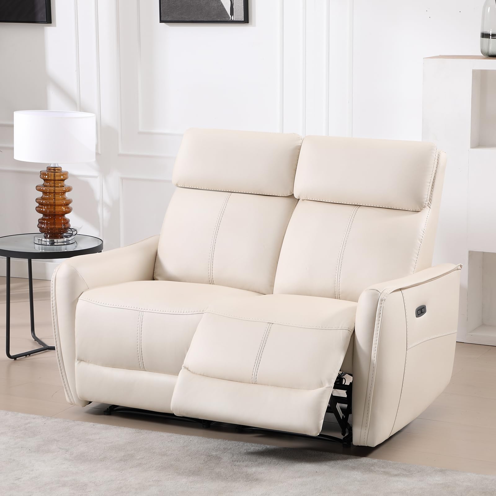 ANJ Power Reclining Loveseat, 2 Seater PU Leather Recliner Sofa with USB & Type-C Ports, Small Space Modern Couch with Adjustable Backrest and Footrest for Living Room Bedroom