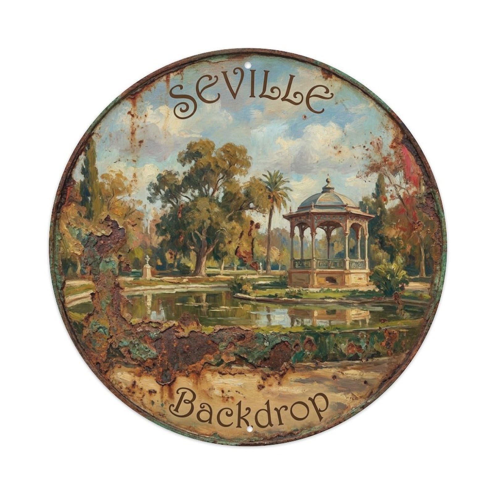 Vintage Travel Seville Spain Scenery Metal Tin Sign
