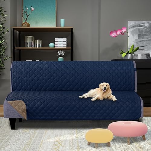 Miniatura 2 de U-NICE HOME Fundas para sofá estilo futón, reversible, sin reposabrazos, protector de muebles, resistente al agua (futón, azul marinomarrón claro)