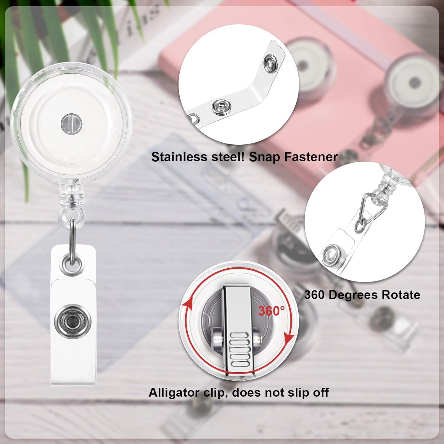 50 Pieces Retractable Badge Holder Reels with Swivel Alligator Clip, ID Card Holder Name Badge Reel Clips for Students Teachers Office Workers (Translucent Clear) - Image 3