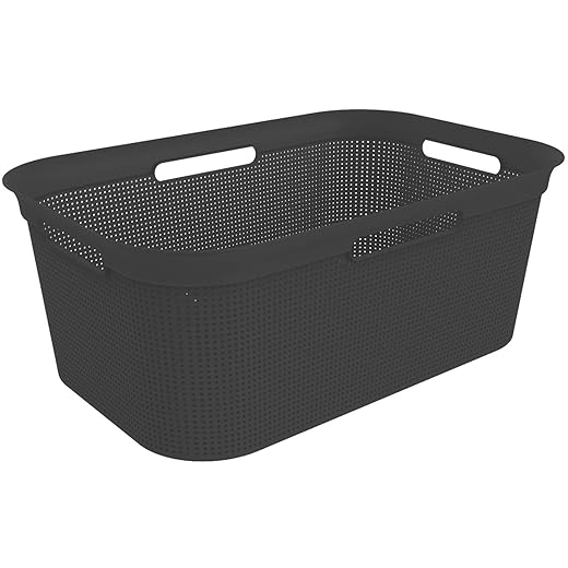 Rotho Brisen Wäschekorb 40l mit 4 Griffen, Kunststoff (PP) BPA-frei, dunkelgrau, 40l (59,6 x 39,6 x 23,2 cm)