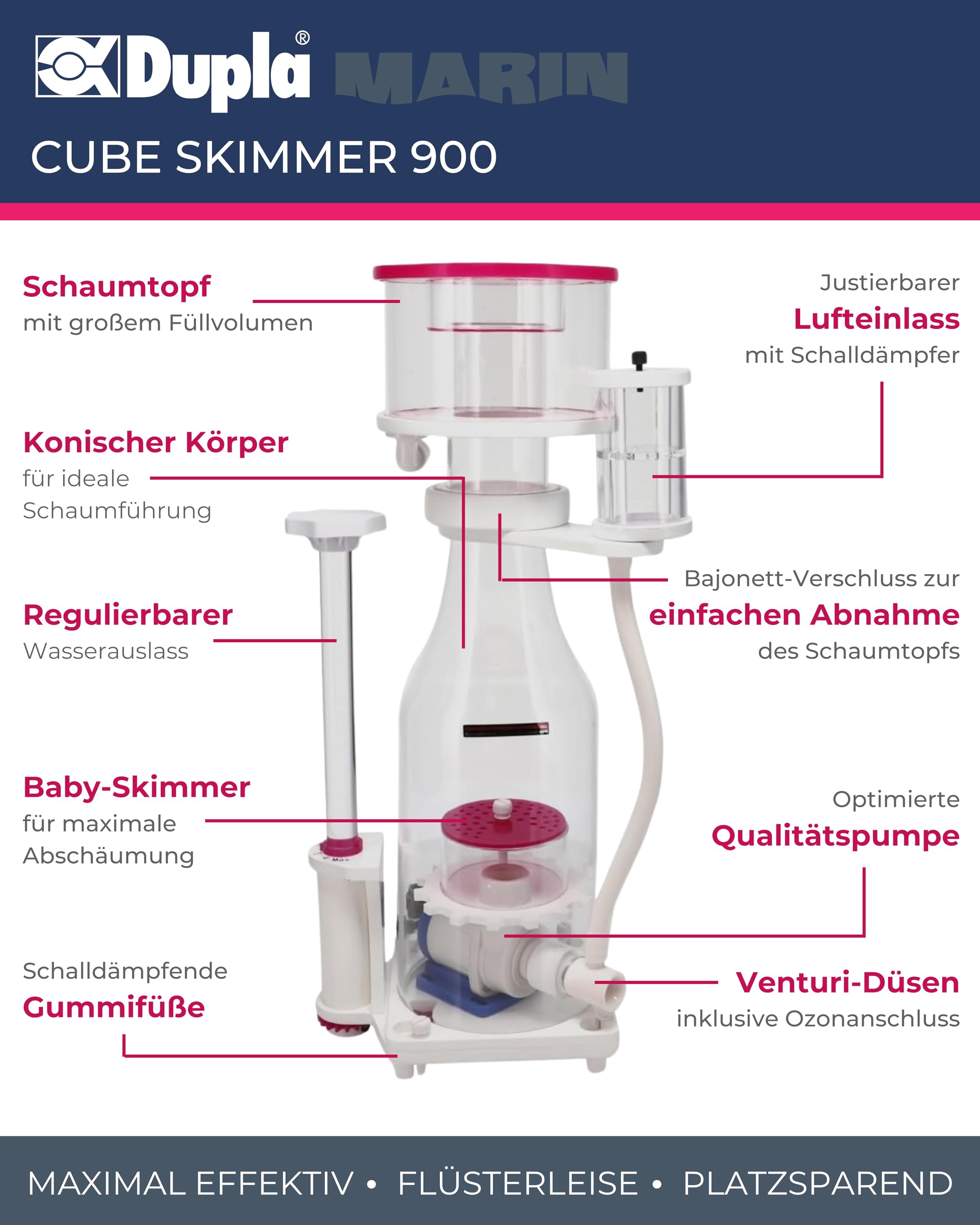Dupla Marin Cube Skimmer 900 I Eiweißabschäumer für Meerwasseraquarien bis 900 L I kompakt & leistungsstark I Aquarienabschäumer für effiziente Entfernung organischer Abfallstoffe