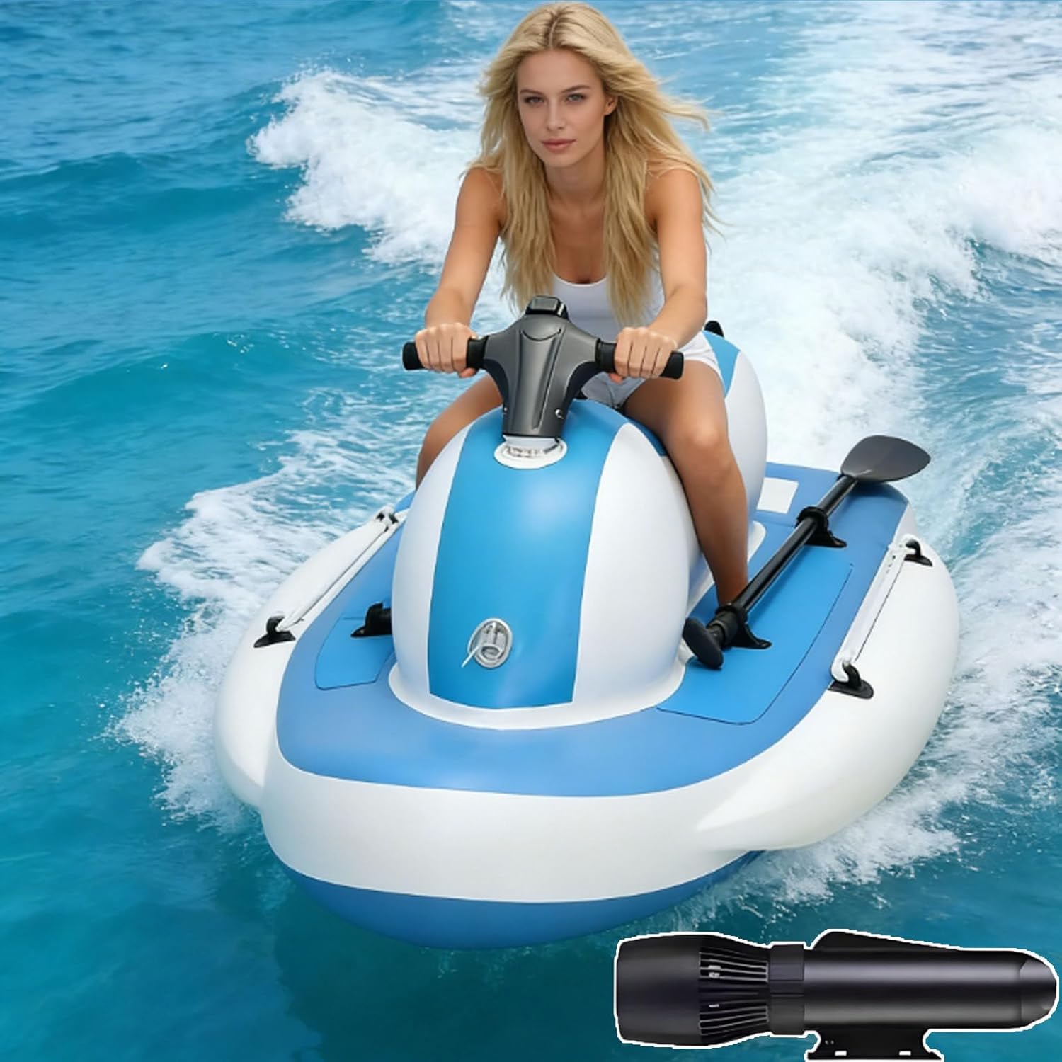 Drop-Stitch Electric Underwater Jet Ski with Motor,3-in-1 Electric Inflatable Jet Boat/Kayak&Diving Scooter,2026 New Sea Swimming Diving Watercraft,10-Speed,3-9/11km/H,40m Depth 700W