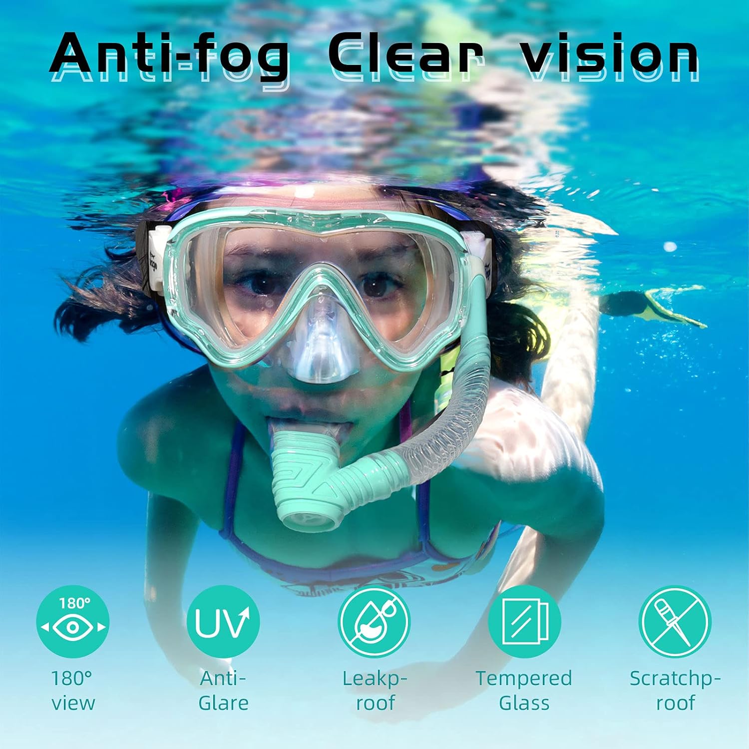 Kids Snorkel Set Dry Top Snorkel Mask Snorkeling Gear for Kids Boys Girls Youth, No Leak Comfy Mouthpiece Anti-Fog 180° Panoramic View Scuba Diving Swim Pool Equipment Snorkel Kit - Image 4