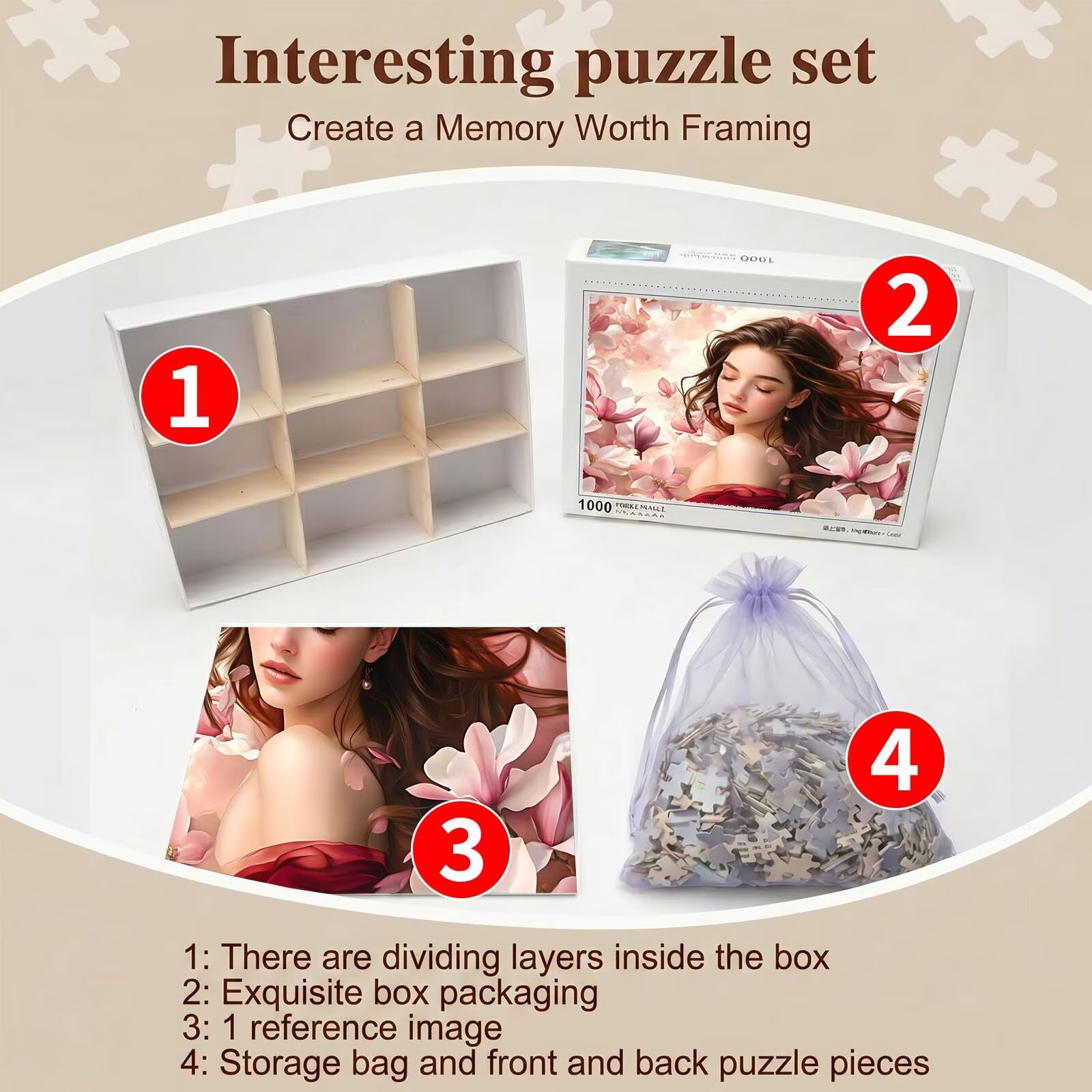 donna fiore Puzzle 1500 Pezzi per Adulti, Puzzle in Legno - Collezione Classica con Poster Incluso - Sfida di Concentrazione e Passatempo Antistress, Gioco Educativo per Famiglia, 87 x 57 cm f0-818