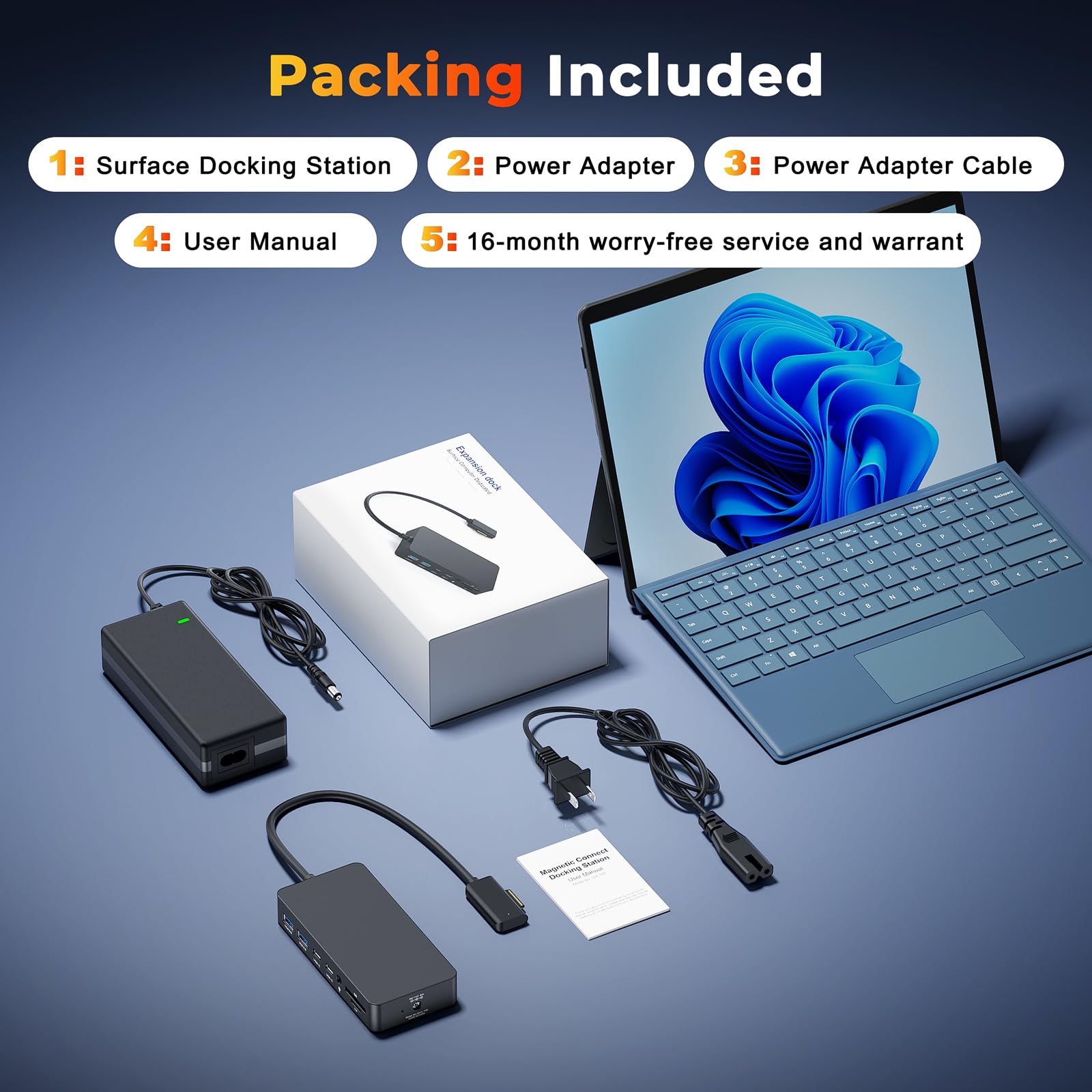 Neues Surface Dock 2 mit 72W Netzteil,12in1 Surface Dockingstation mit Dual HDMI 4K +VGA für Surface pro 11/10/9/8/X/7/6/5/4/3,Surface Laptop 7/6/5/4/3/2/1,Surface Laptop Go 1/2/3,Book 1/2/3