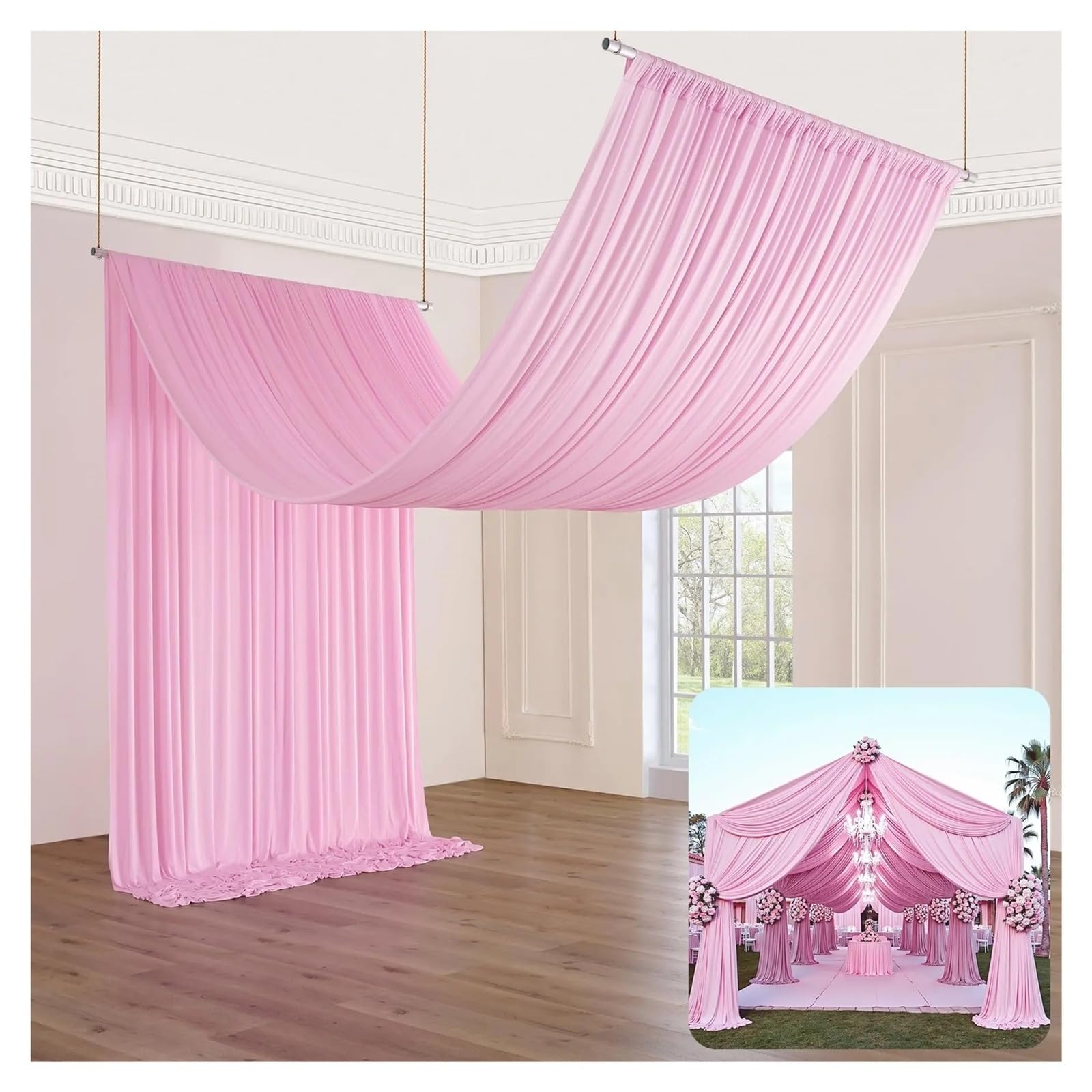 DeckenvorhäNge FüR Hochzeitsfeiern Rosa Deckenvorhangpaneele 5x20 Faltenfreie Spandex-Polyester-Vorhänge for Hochzeiten, Geburtstage, Partys, Zelt- und Eventdekoration(Pink,1PCS 150x300cm)