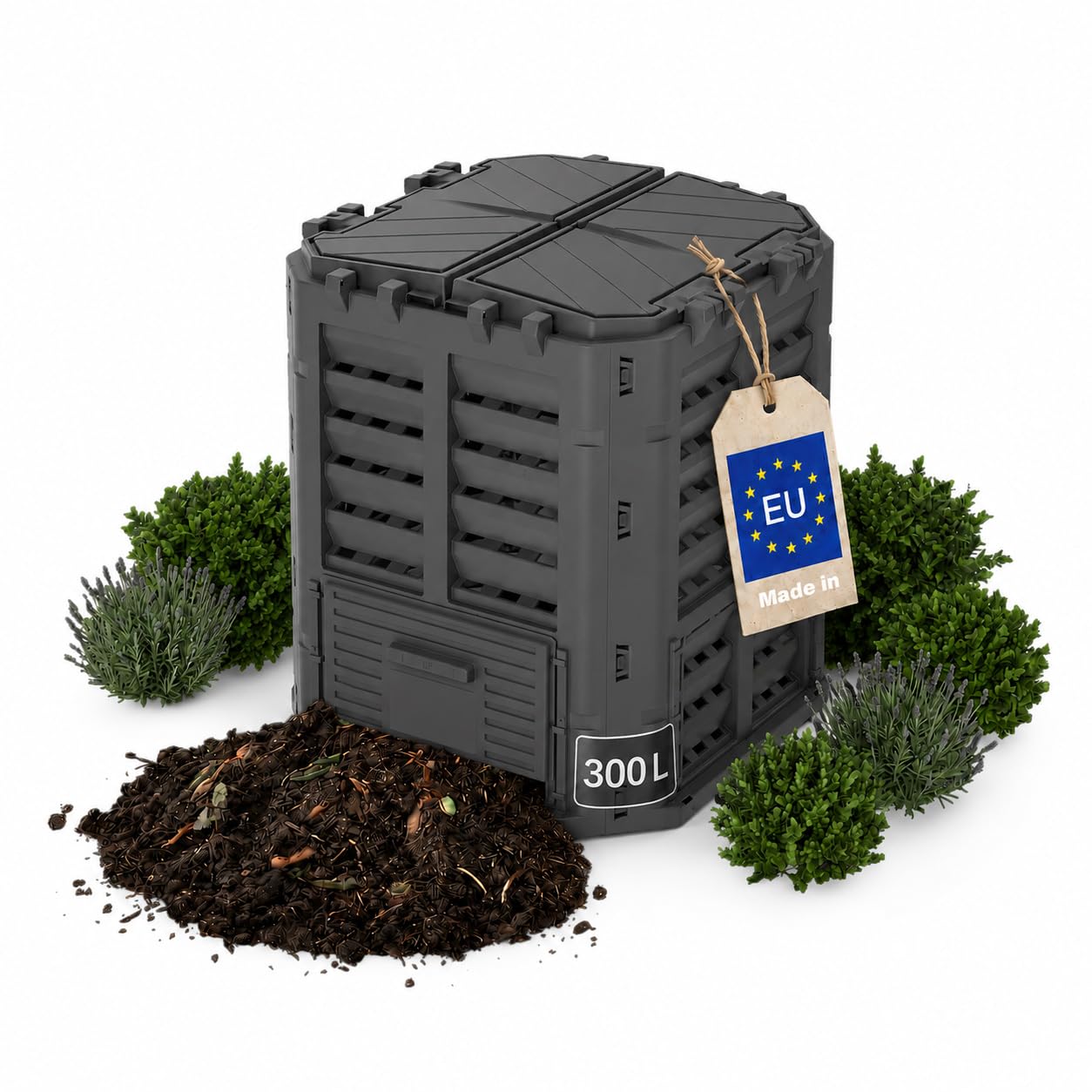 Thermokomposter 300L Garten Komposter mit Deckel Schwarz