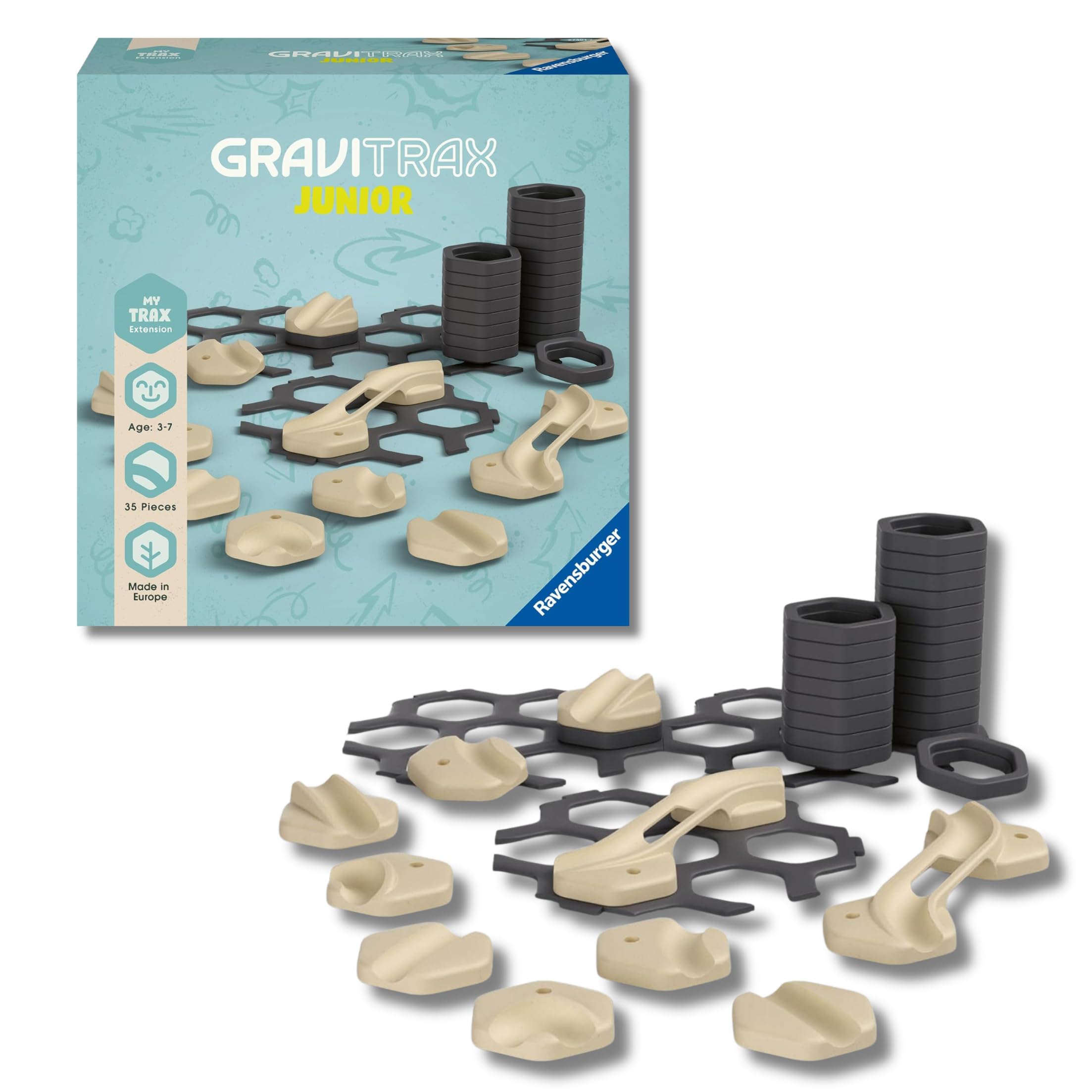 Ravensburger - GraviTrax Junior Extension My Trax: Espandi i tuoi percorsi, Estensione pista biglie 35 pezzi, Gioco STEM 3+ anni, Non giocabile da solo, Compatibile con tutti i GraviTrax
