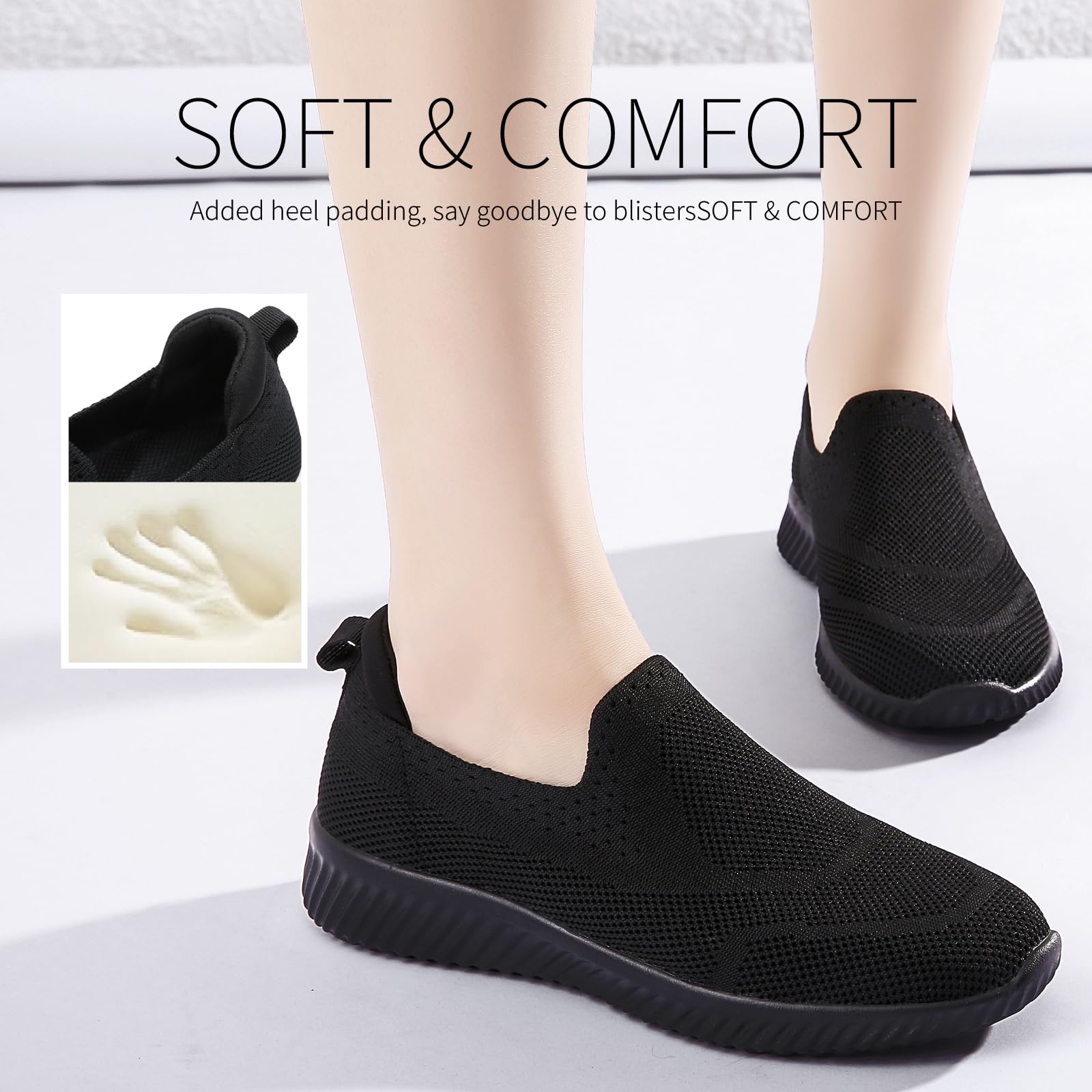 Myztra Mujer Zapatillas Slip On Malla Transpirable | Deportivas, Sin Cordones, Ligeras, Antideslizante, Caminar, Correr, Pasear, Trabajar, Uso Interior Exterior