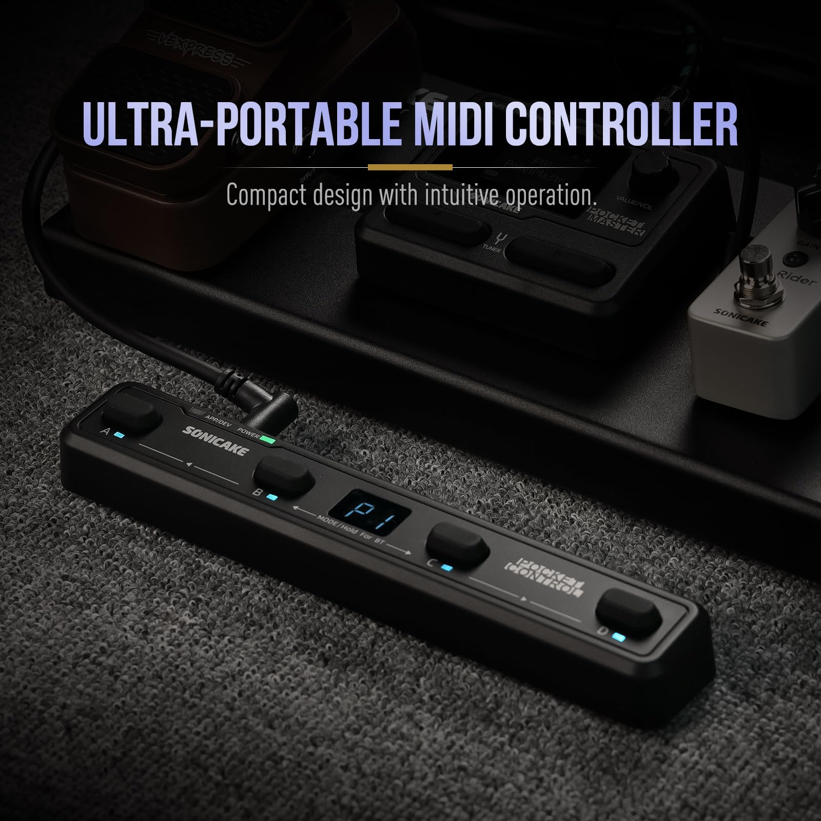 SONICAKE Contrôleur MIDI sans Fil 4 Boutons Contrôle via Application BT Pocket Control (Noir)