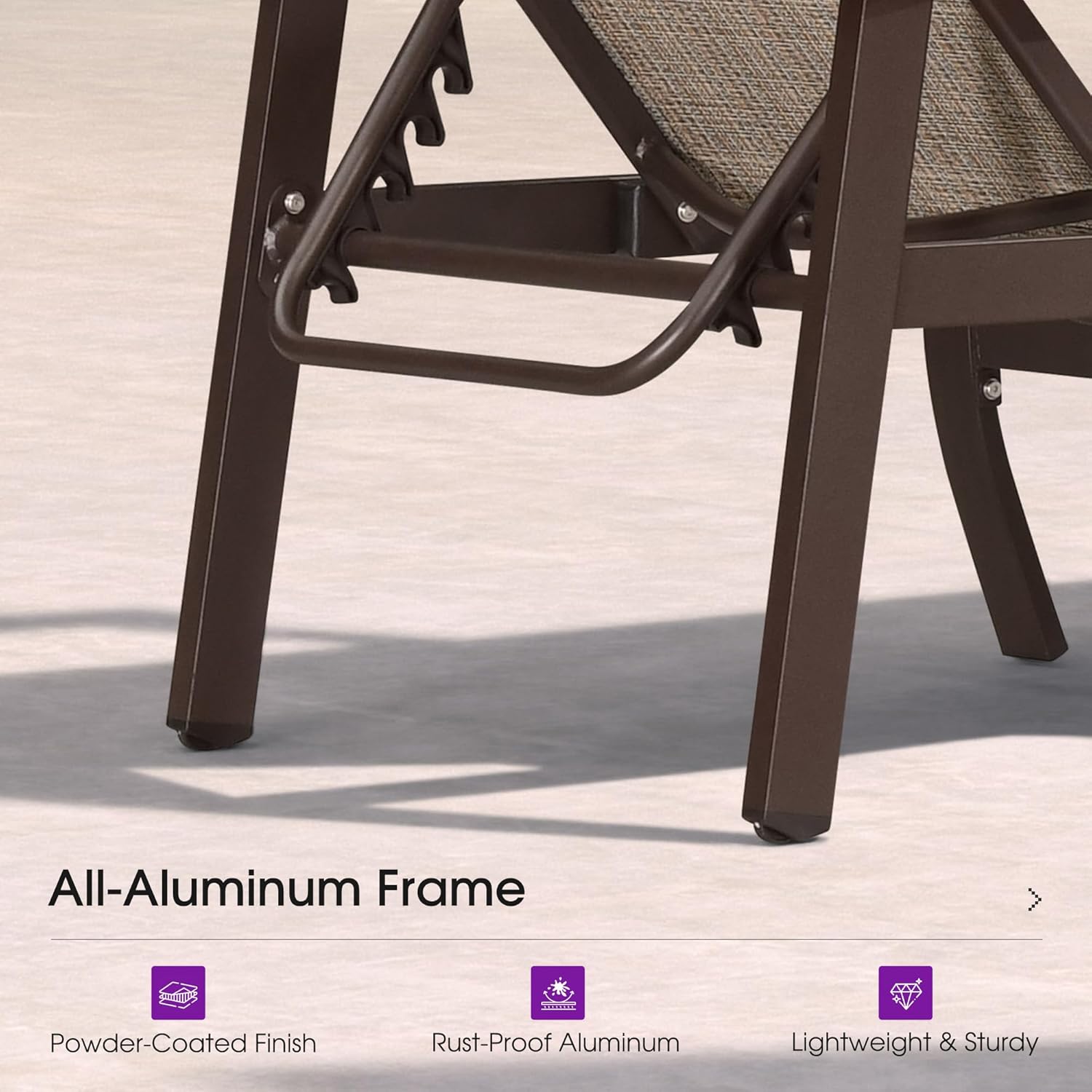 PURPLE LEAF Outdoor Chaise Lounge Chair Set of 3 Patio Pool Lounger Aluminum Chairs with Side Table and Wheels Adjustable Tanning Recliner with Armrests for Outside Backyard Deck Beach, Khaki