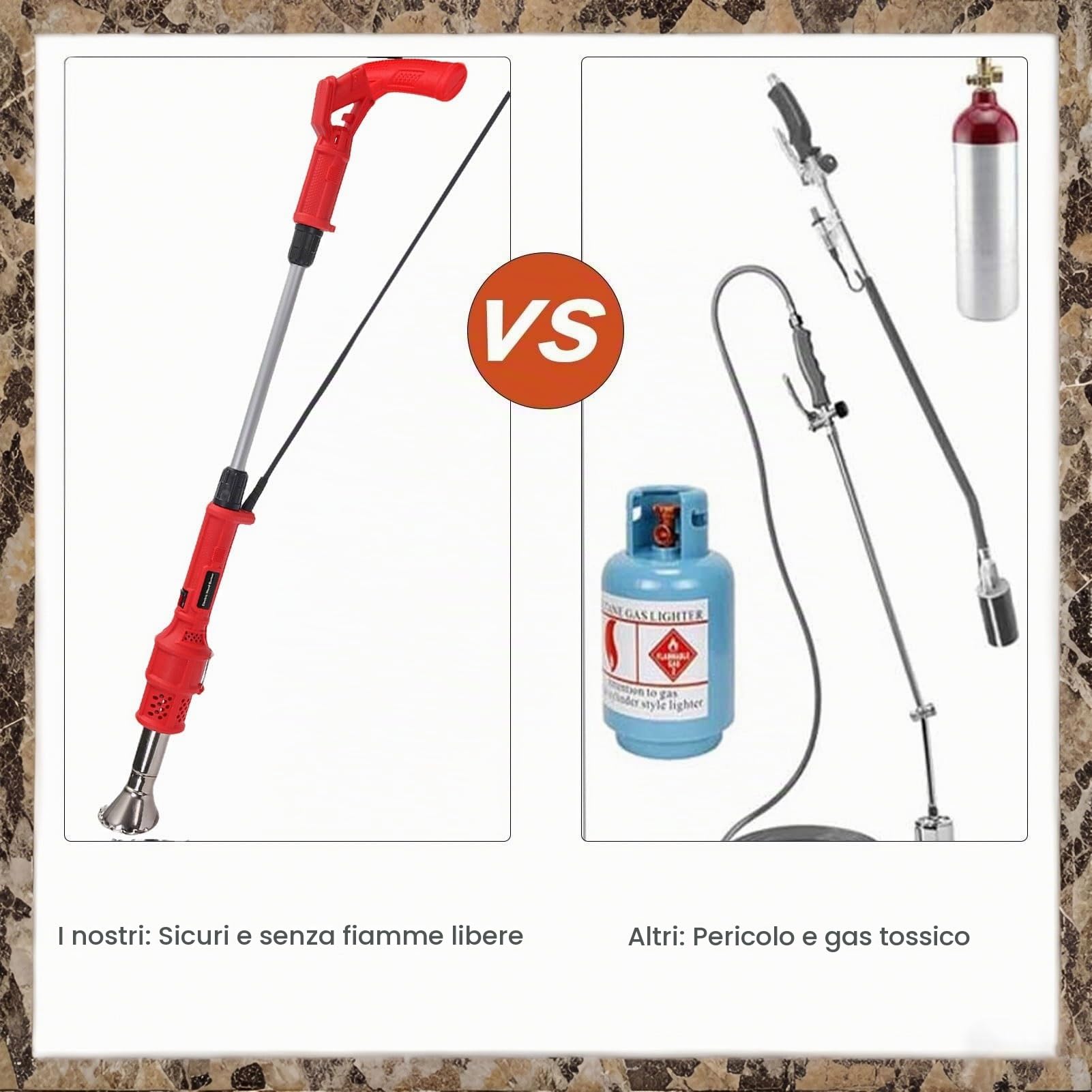 Diserbante Termico Elettrico 2000W - Bruciatore A 650℃ con Accenditore BBQ, 2 Ugelli + Cavo 1,8m per Giardino/Terrazza (modalità Fiamma & Aria Calda)