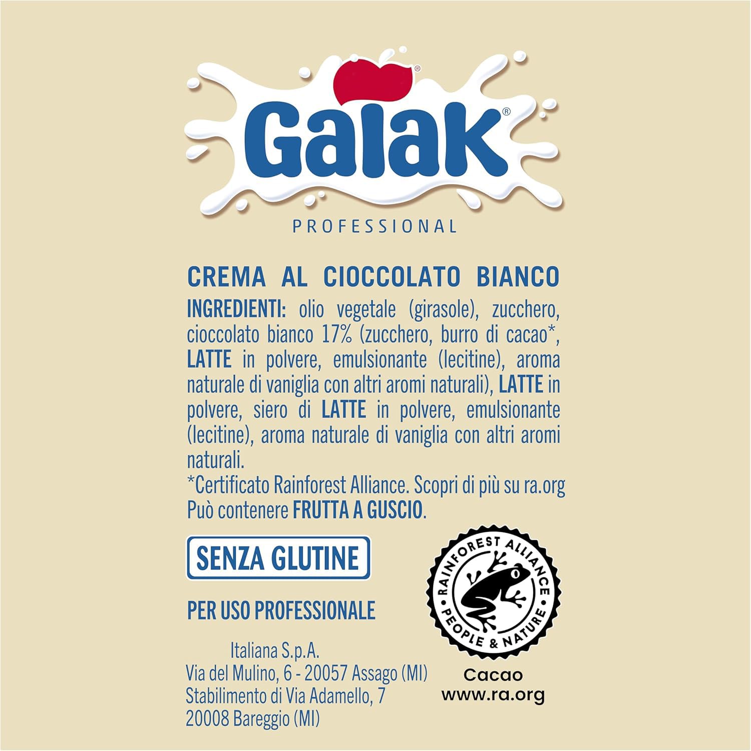 Galak Professional Crema Spalmabile con Cioccolato Bianco 1,2 kg – Crema Dolce per Farcitura, Decorazione, Gelateria, Pasticceria e Bar – Formato Professionale
