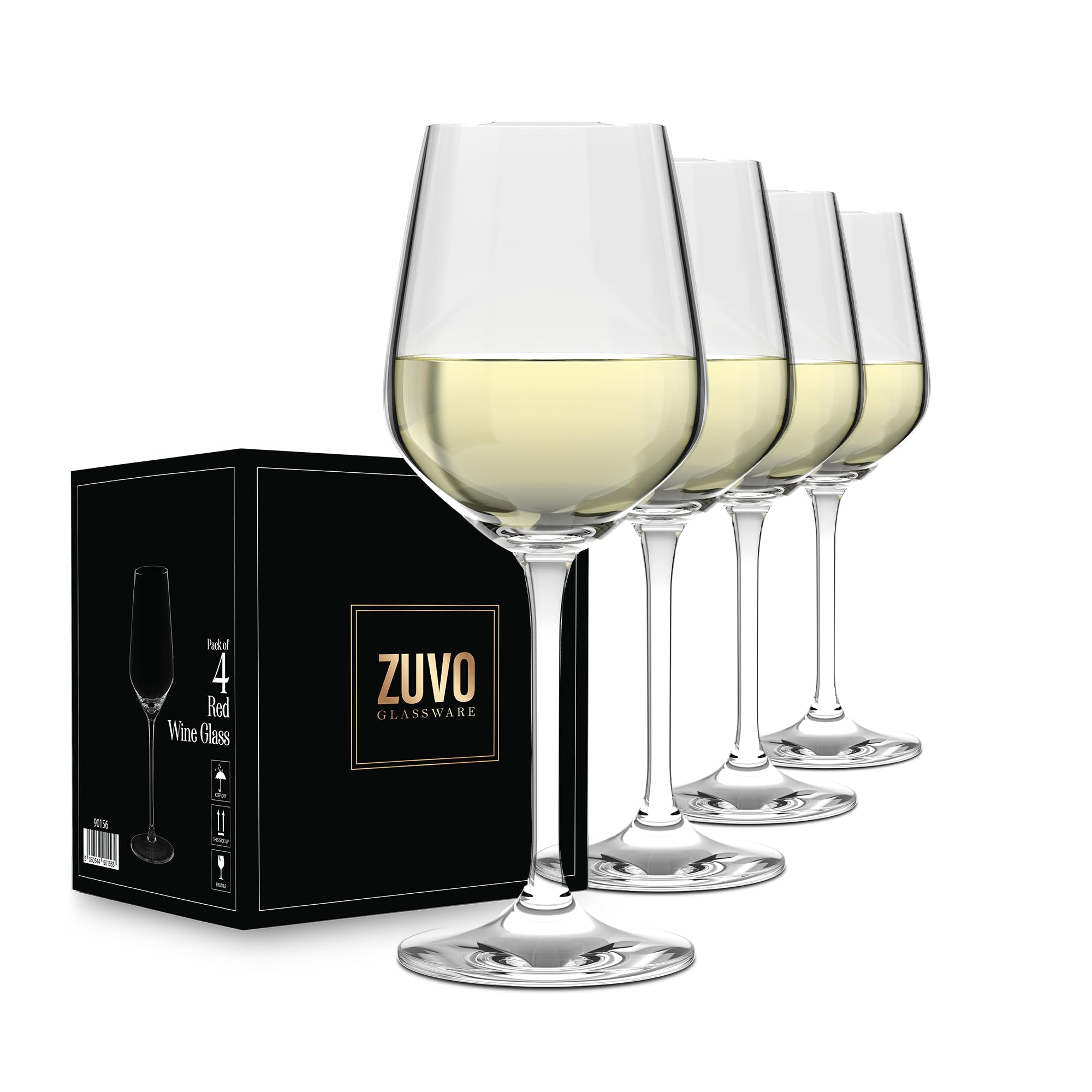 Zuvo Large White Wine Glasses Set of 4 (500 ml) Crystal Clear Long-Stem Wine Glasses – Elegant, Dishwasher Safe, Lead-Free [Energy Class A+++]