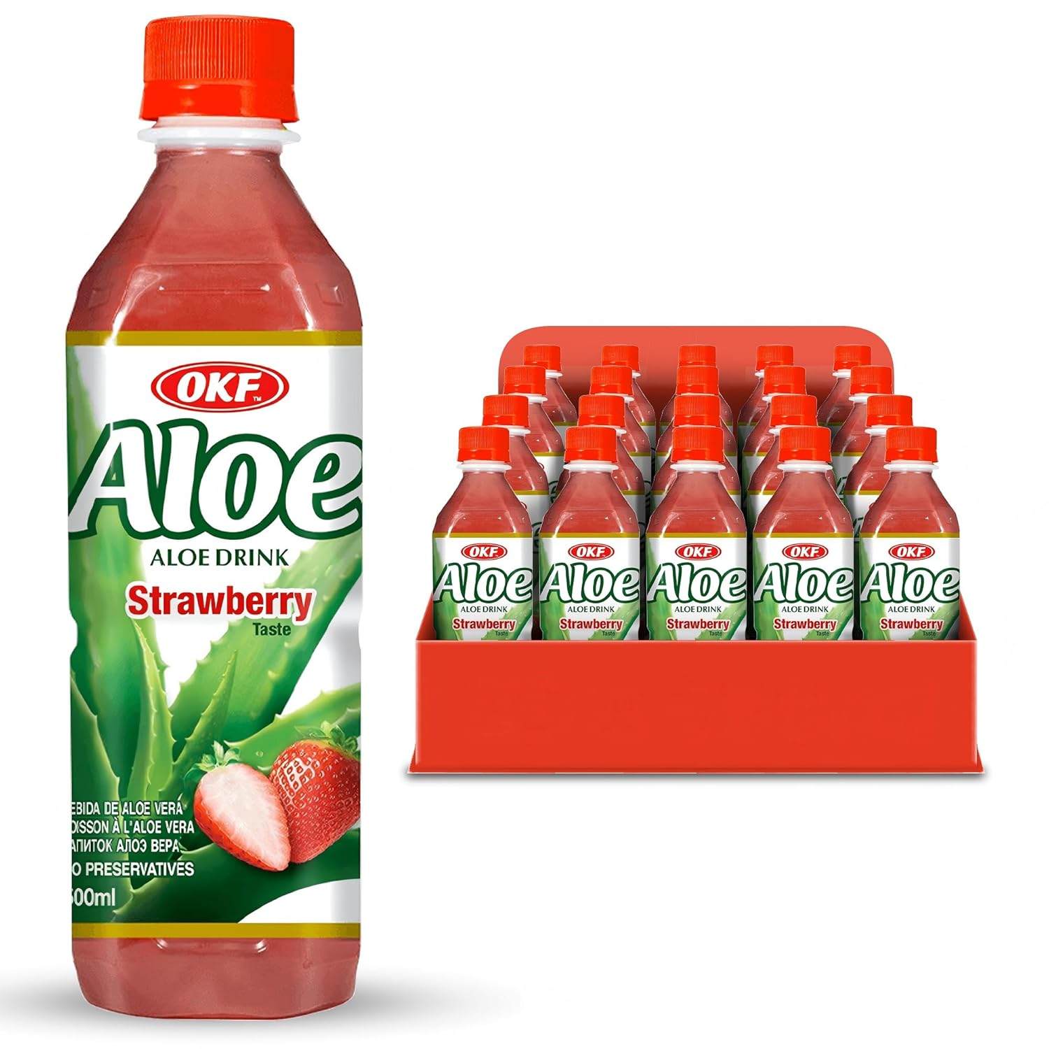 OKF Aloe Vera Drink Juice with Pure Aloe Pulp, Variety, 16.9 oz. (Mango, Pack of 20), Plant Based Drink, Korean drinks