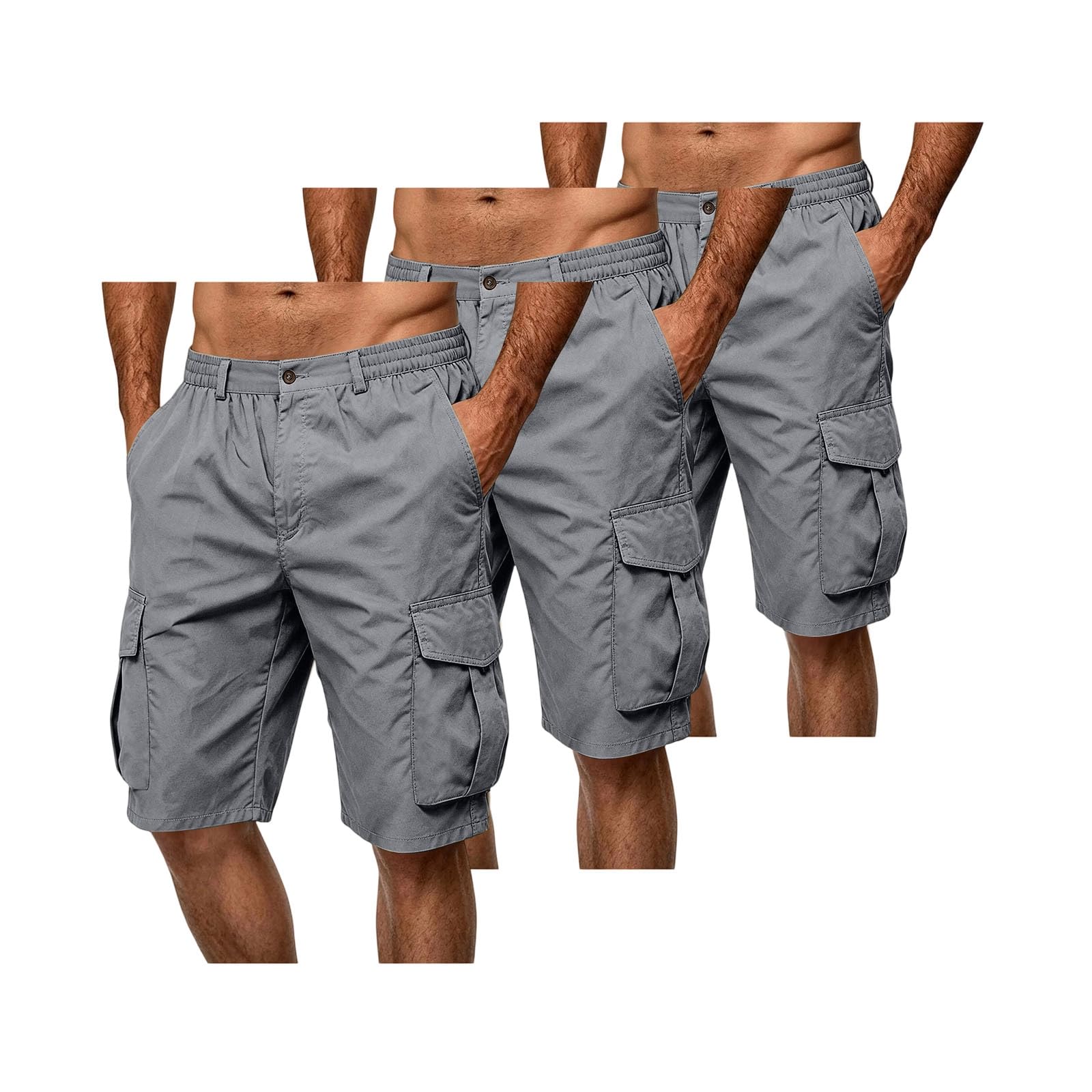 Lot De 3 Shorts Cargo Homme Légers Coupe Décontractée Longueur Genou Taille