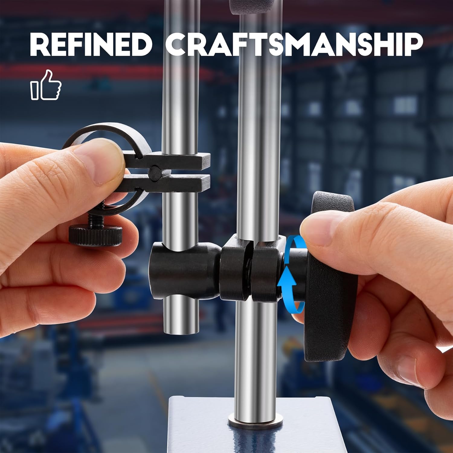 Dasqua Magnetic Base, Adjustable Stand with Fine Adjustment Holder for Dial Indicator, 3/8" Clamping Hole, Strong Pull Force 132lb/60kg