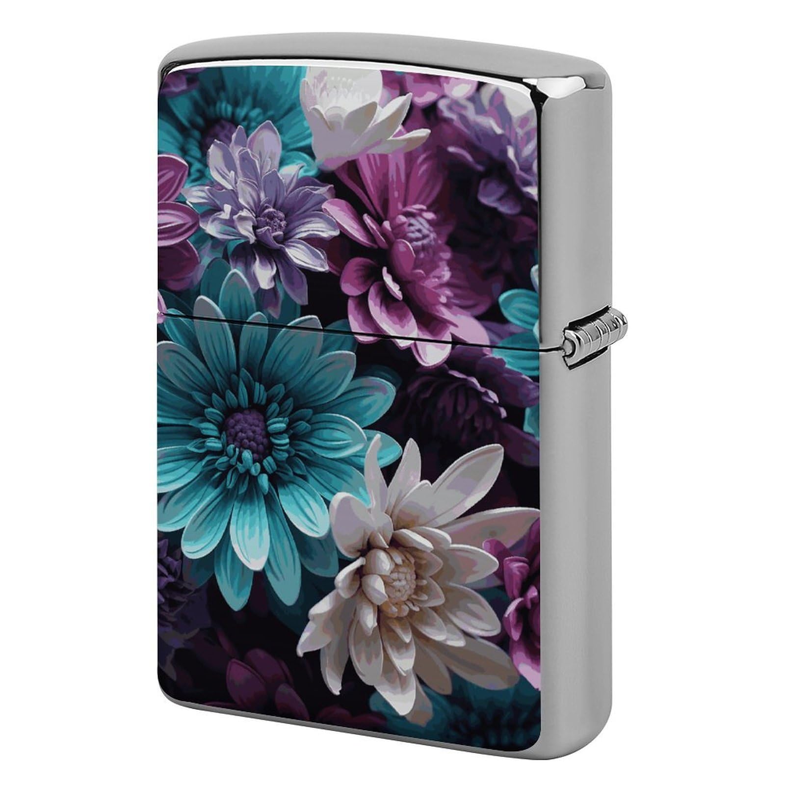 Purple and Teal Flowers Lighter Case for Men, Personalized Lighter Cover for Valentine's Day Gifts, Flip-Top Lighters Shell for Outdoor, Portable Lighters Protective Sleeve