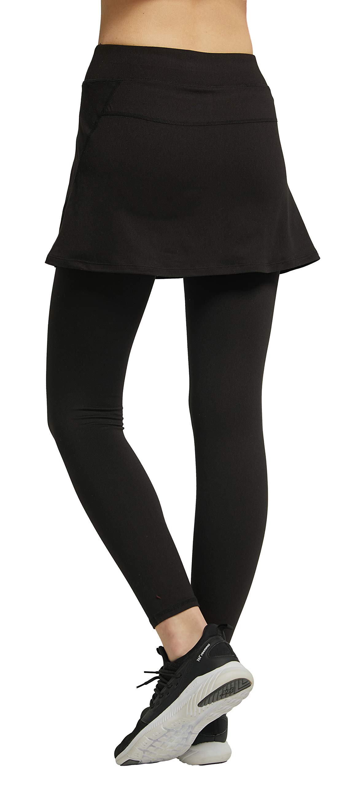 Legging Jupe Femme Course à Pied Golf Tennis Sport Toute la Longueur Elastique Poids Léger Skort Jupe avec Pantalons 2 en 1 de Jogging Tenue Décontractée(Noir,S)
