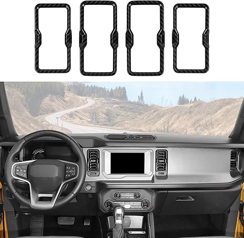 Vista 9 de para Ford Bronco - Moldura de Ventilación de Salida de Aire Acondicionado, 4 Piezas Cubierta de Anillo de Ventilación AC del Tablero de Consola