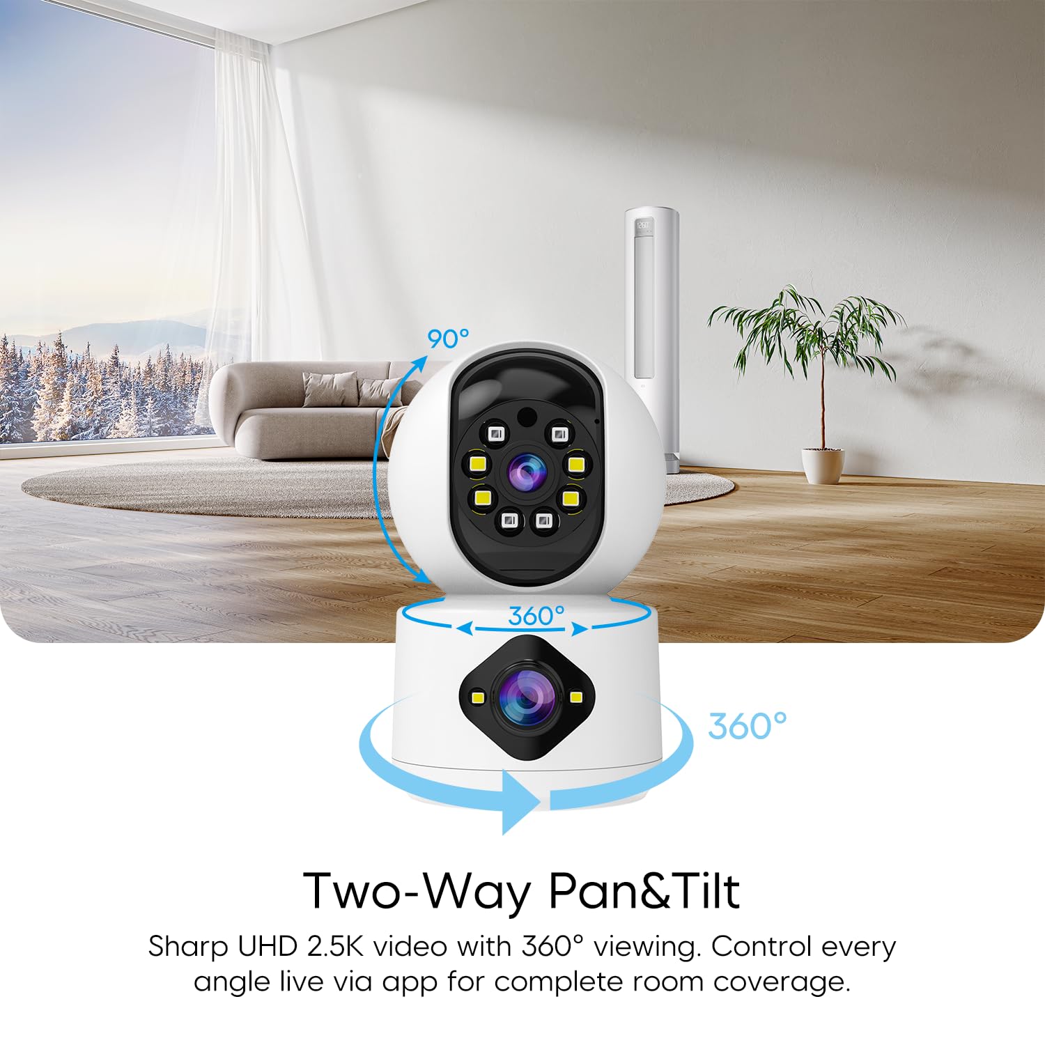 VSTARCAM Cámara 1080P de doble lente, monitor de bebé para mascotas, cámara de seguridad de 360° para interiores con sirena y foco, detección de movimiento, conversación bidireccional, visión nocturna