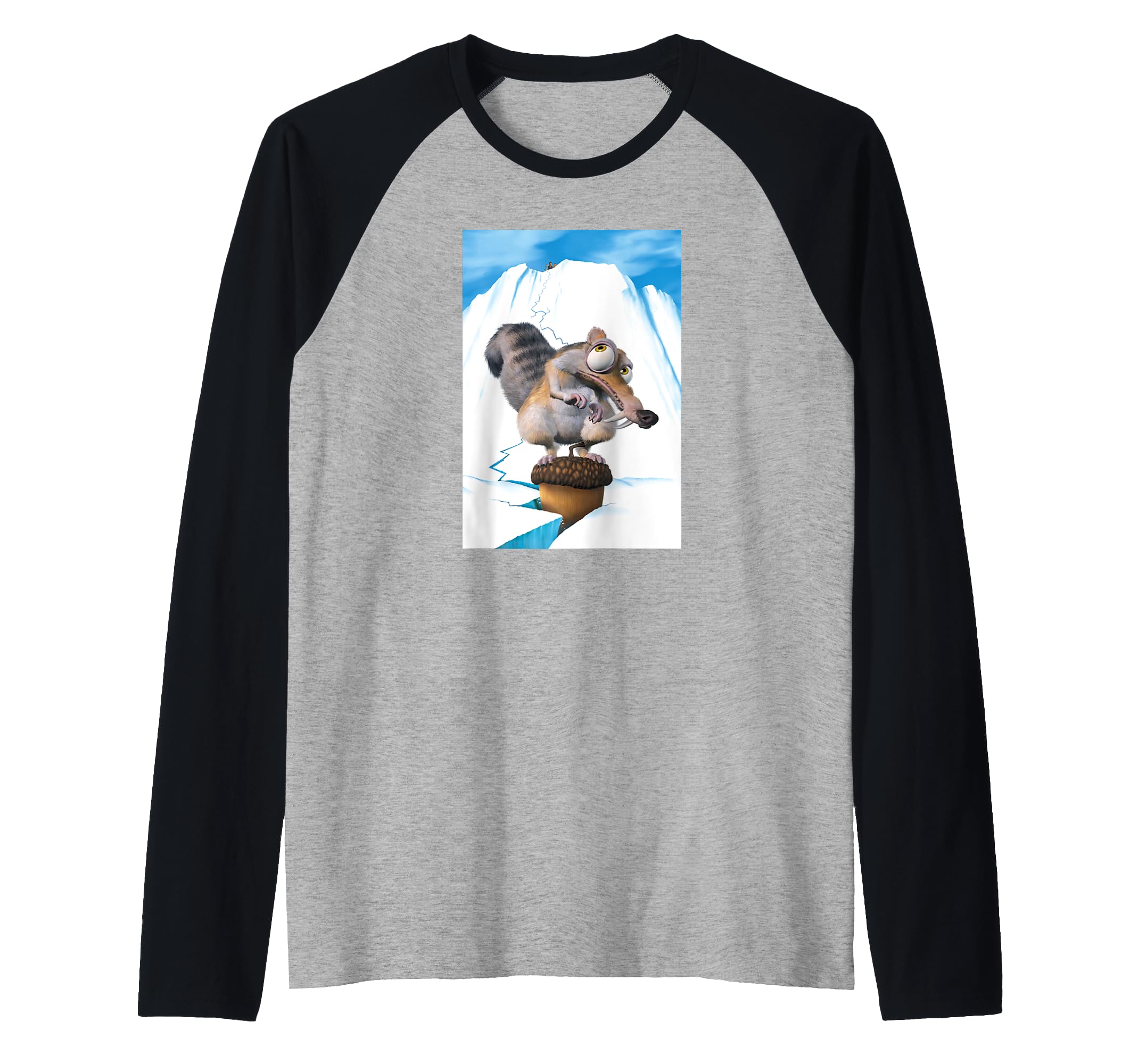 Ice Age Scrat Iceberg Crack Raglan Baseball Tee, Black